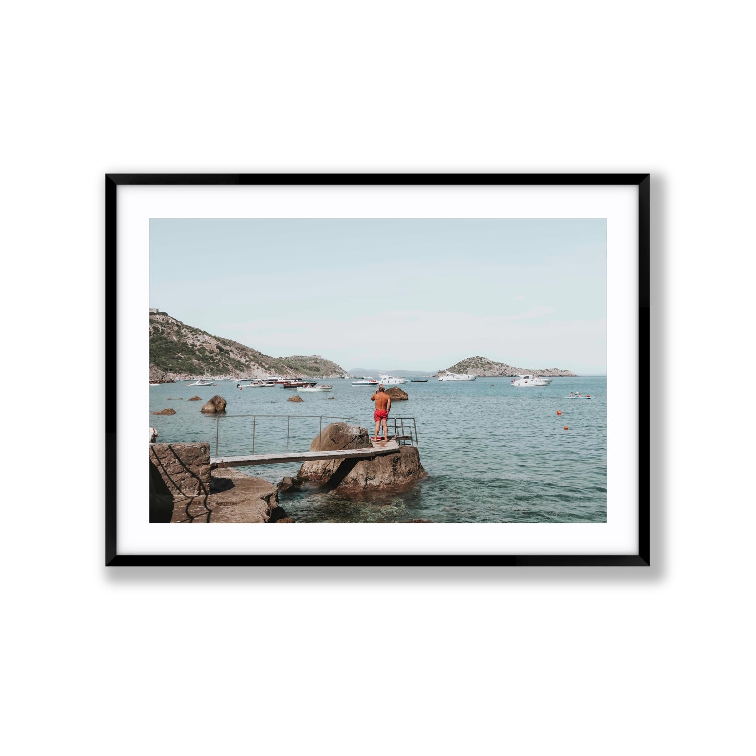 Out Of Office Tuscany coastal Italian wall art Extra Large fine art print in black frame with matboard