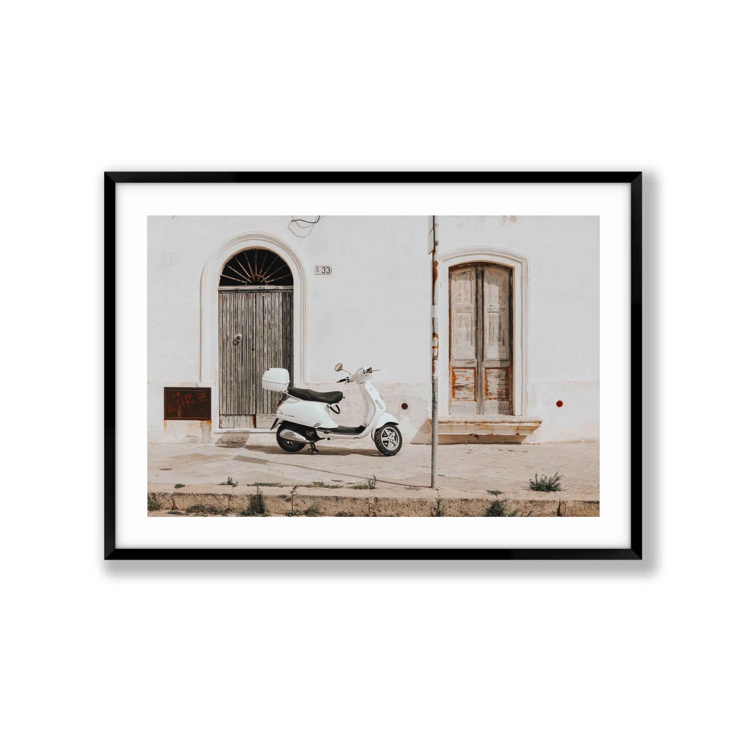 Vespa Nostalgia Puglia Italian wall art Extra Large fine art print in black frame with matboard