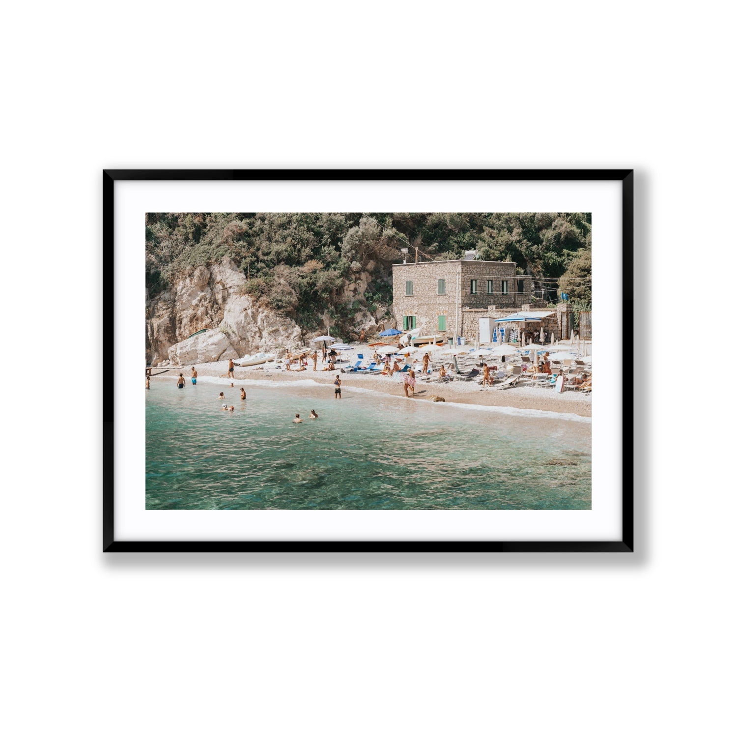 Secluded Sanctuary Nerano Italian Mediterranean decor wall art Extra Large fine art print in black frame with matboard