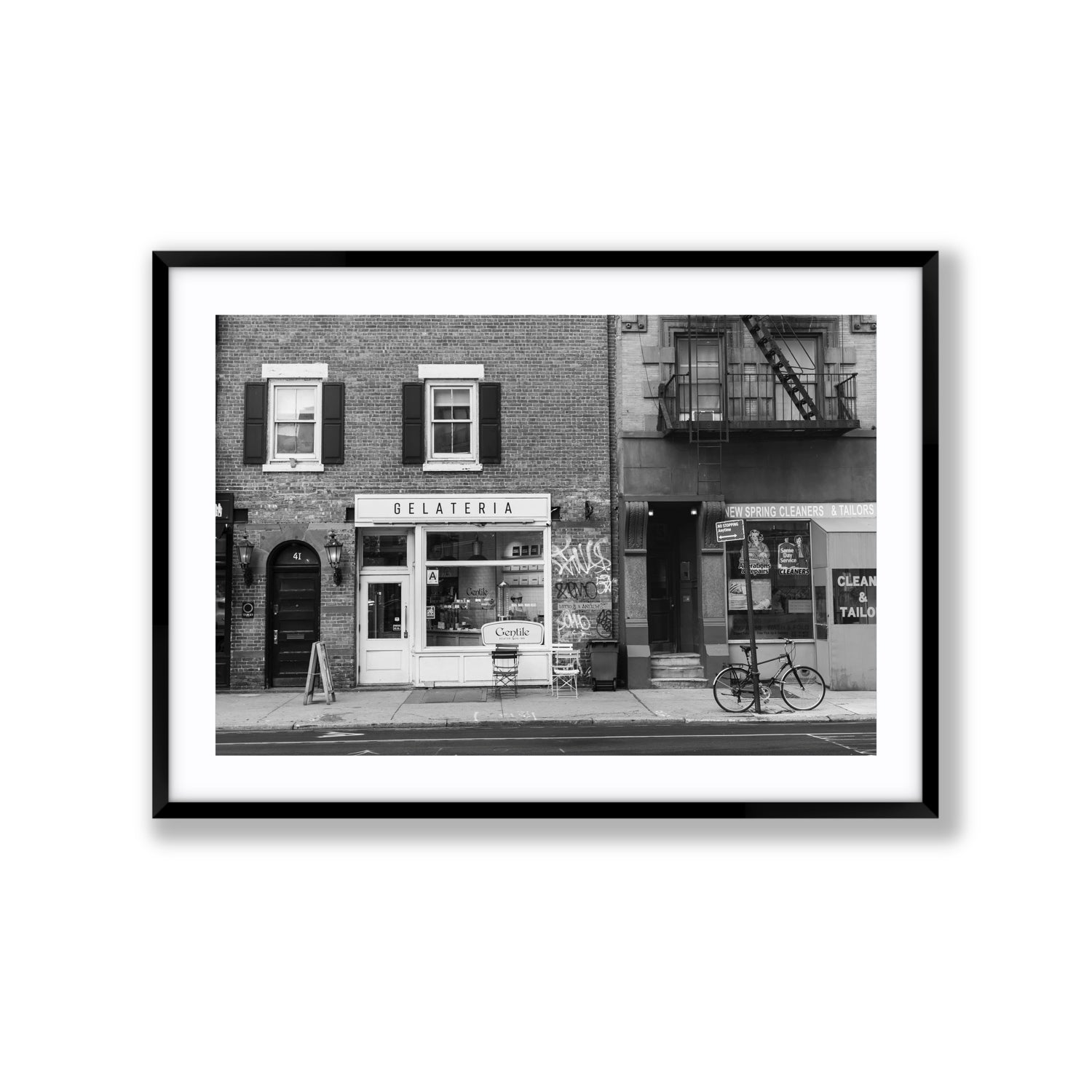 West Village Dolcezza New York NYC Black & White wall art Extra Large fine art print in black frame with matboard