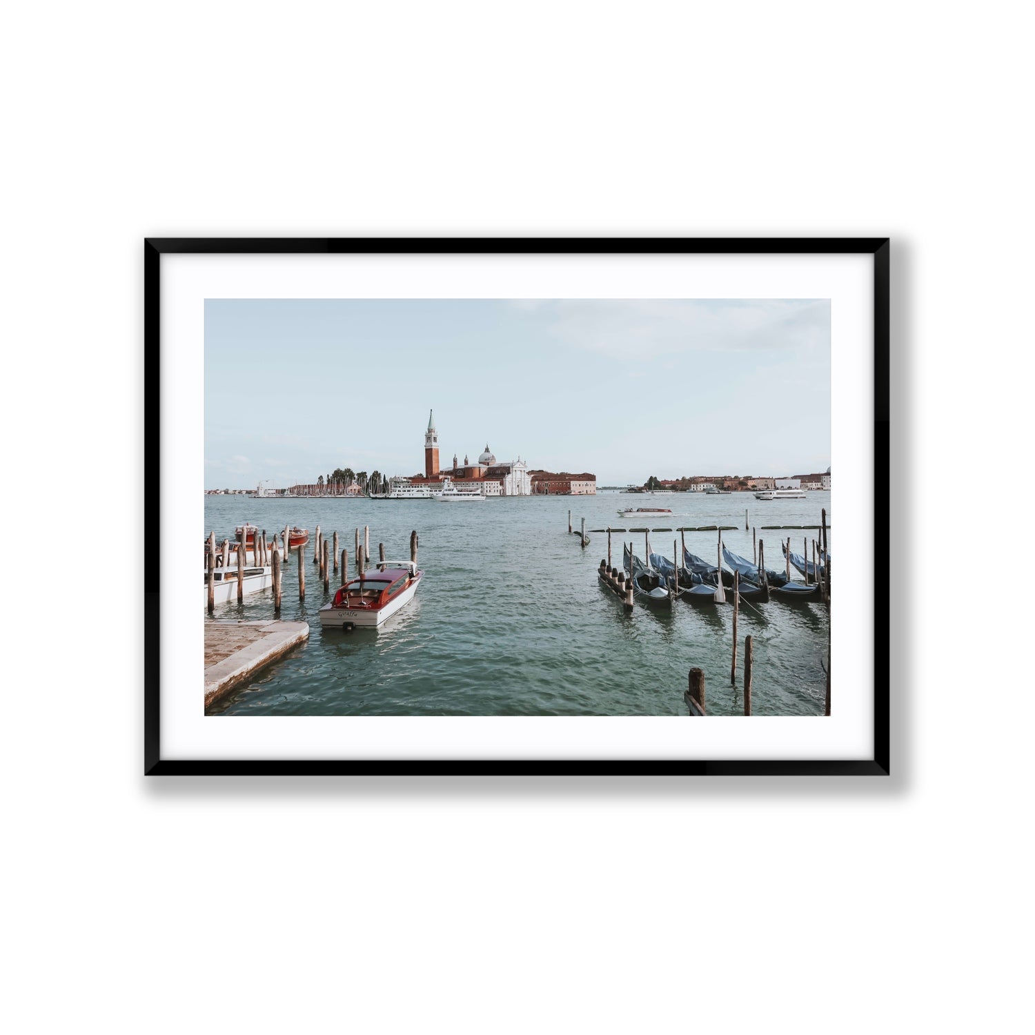 Venetian Waterscape Venice Italian art print Extra Large fine art print in black frame with matboard