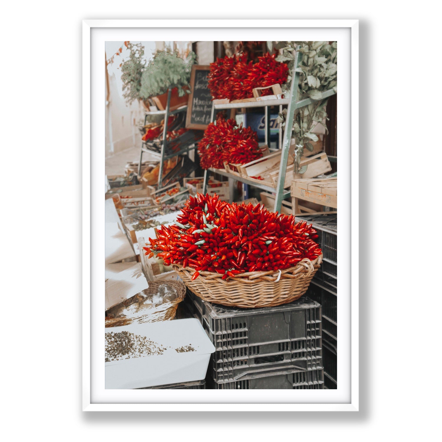 Fiery Cluster Puglia Italian wall art Statement fine art print in white frame with matboard