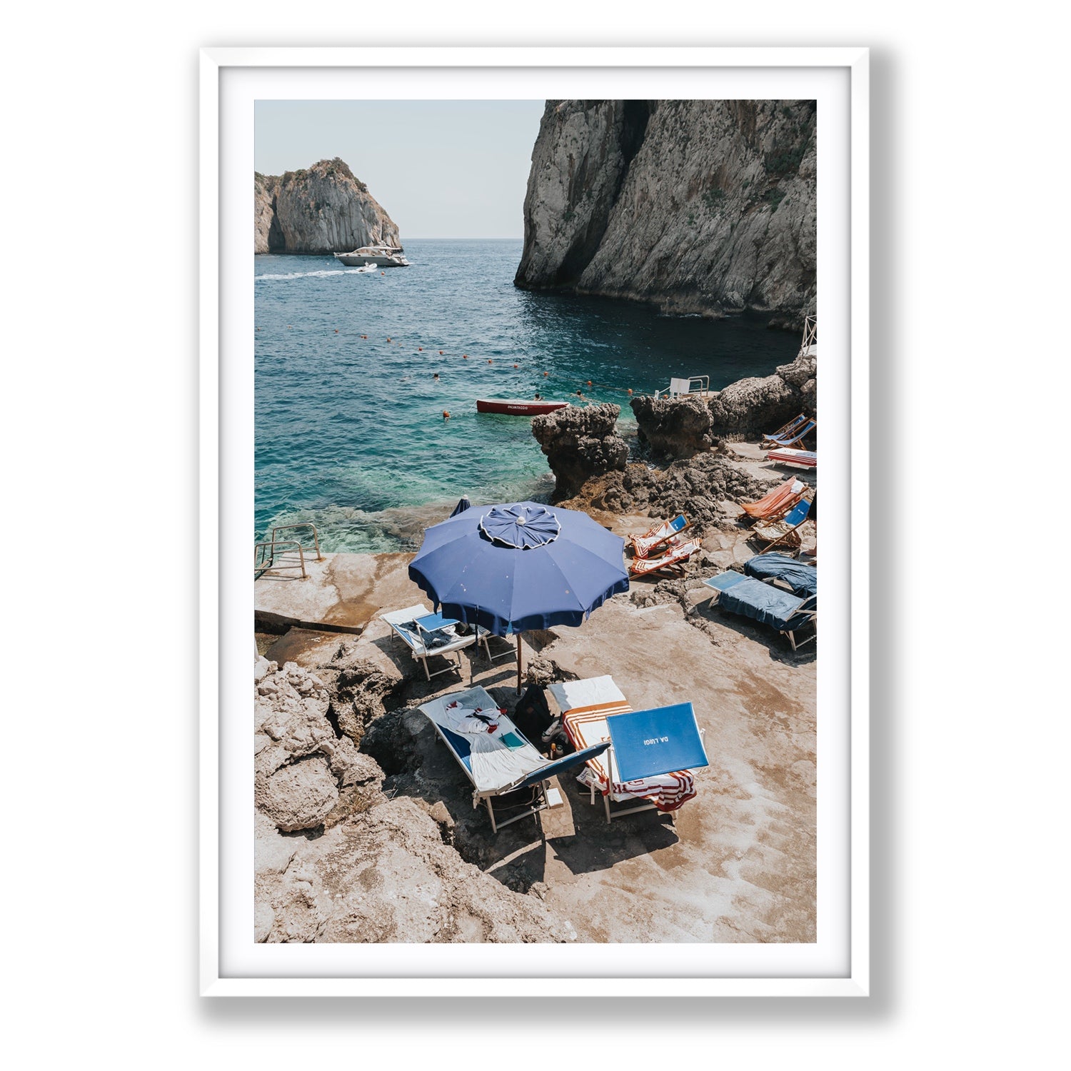 Lonely Loungers fine art print, Capri, Italy, Statement, White Frame · Matboard, Fine Art Print