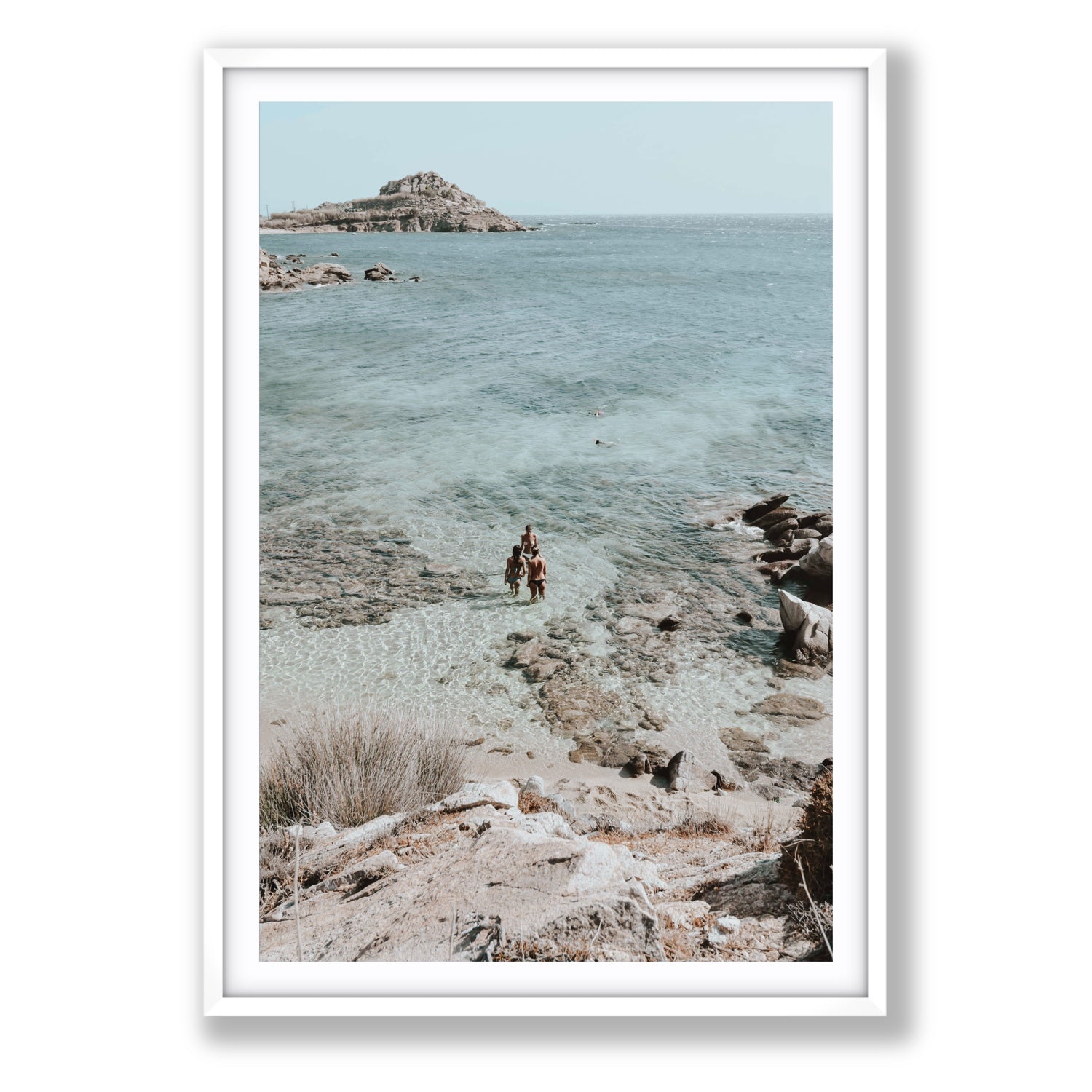 Island Life Mykonos coastal Greek island wall art Statement fine art print in white frame with matboard