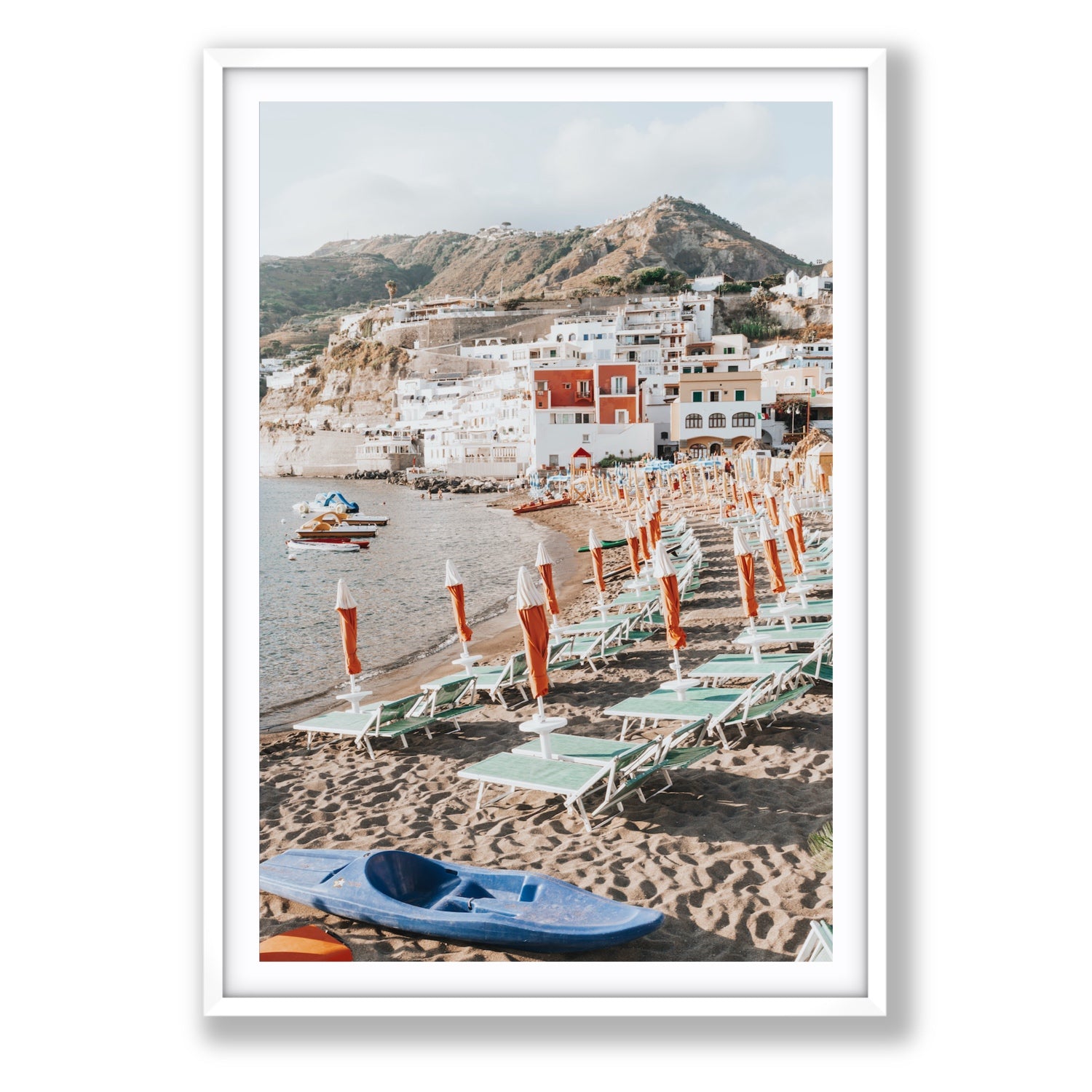 L'Isola del Paradiso Ischia Mediterranean wall art Statement fine art print in white frame with matboard