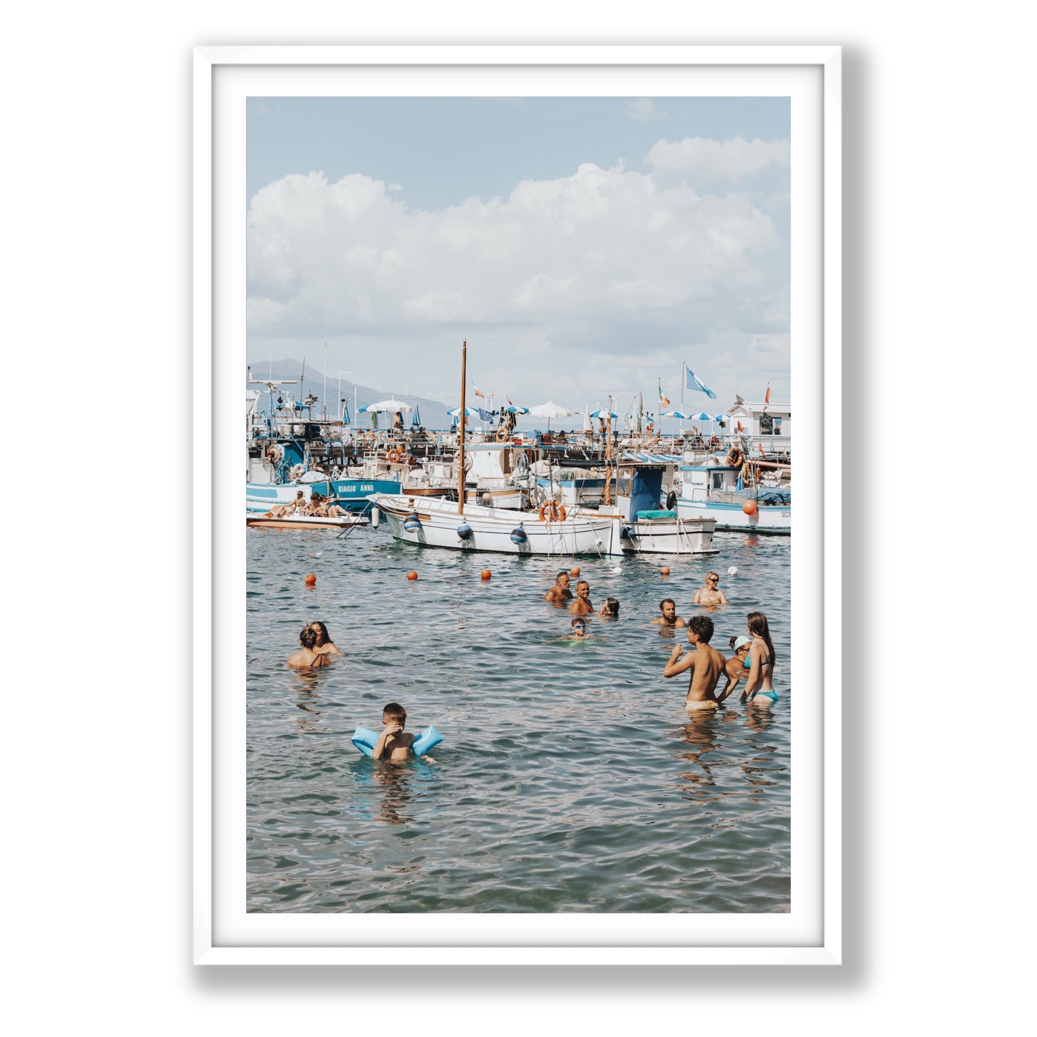 Vacanze Italiane Sorrento Italian coastal wall art Statement fine art print in white frame with matboard