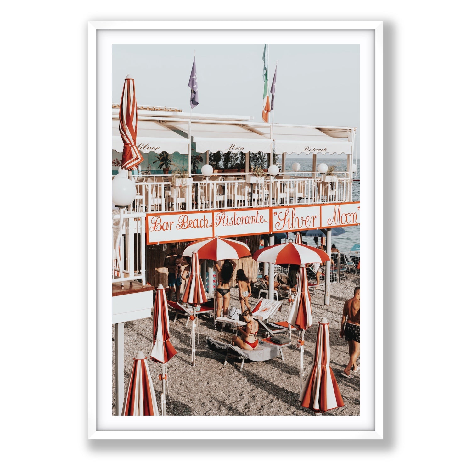 Vintage Amalfi Amalfi Mediterranean wall art Statement fine art print in white frame with matboard