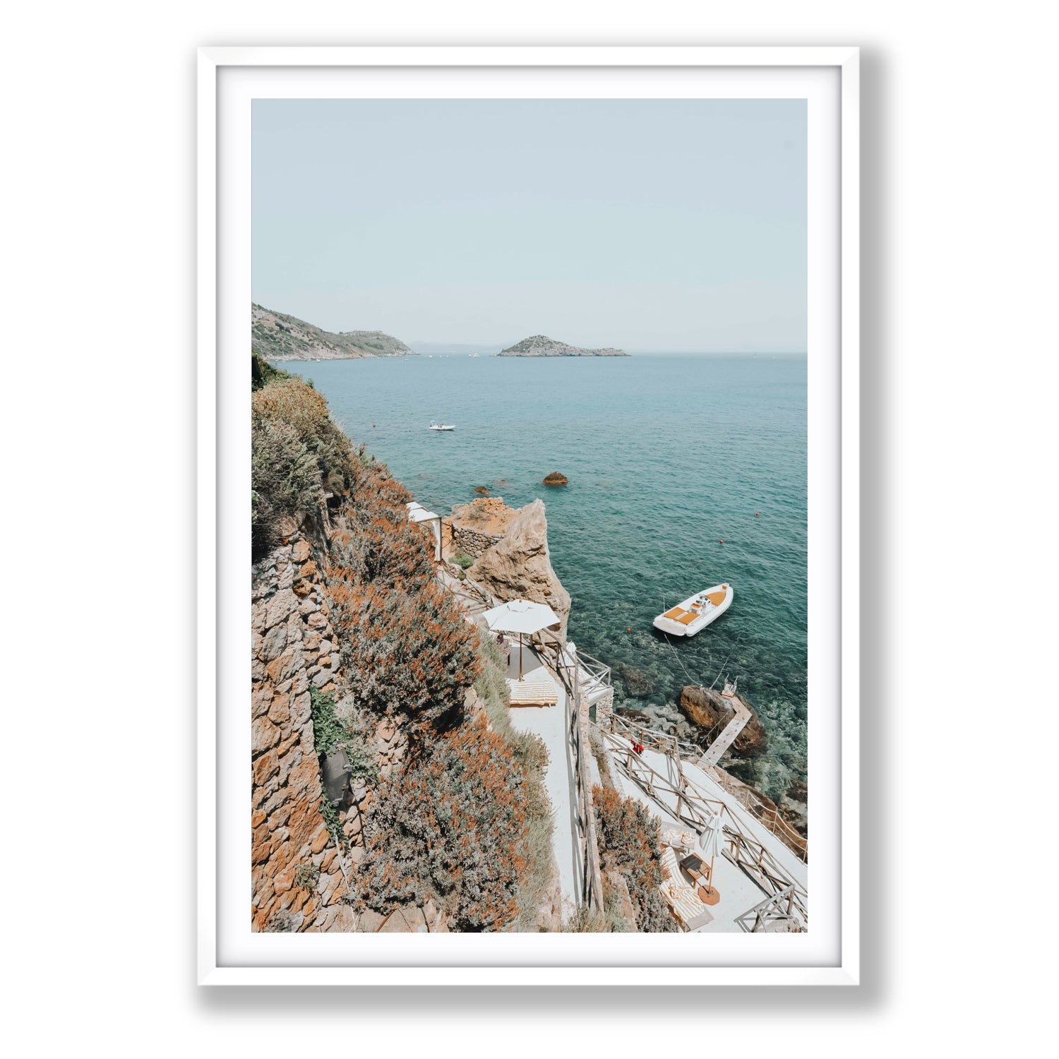 Front Row Seat Tuscany coastal wall art Statement fine art print in white frame with matboard