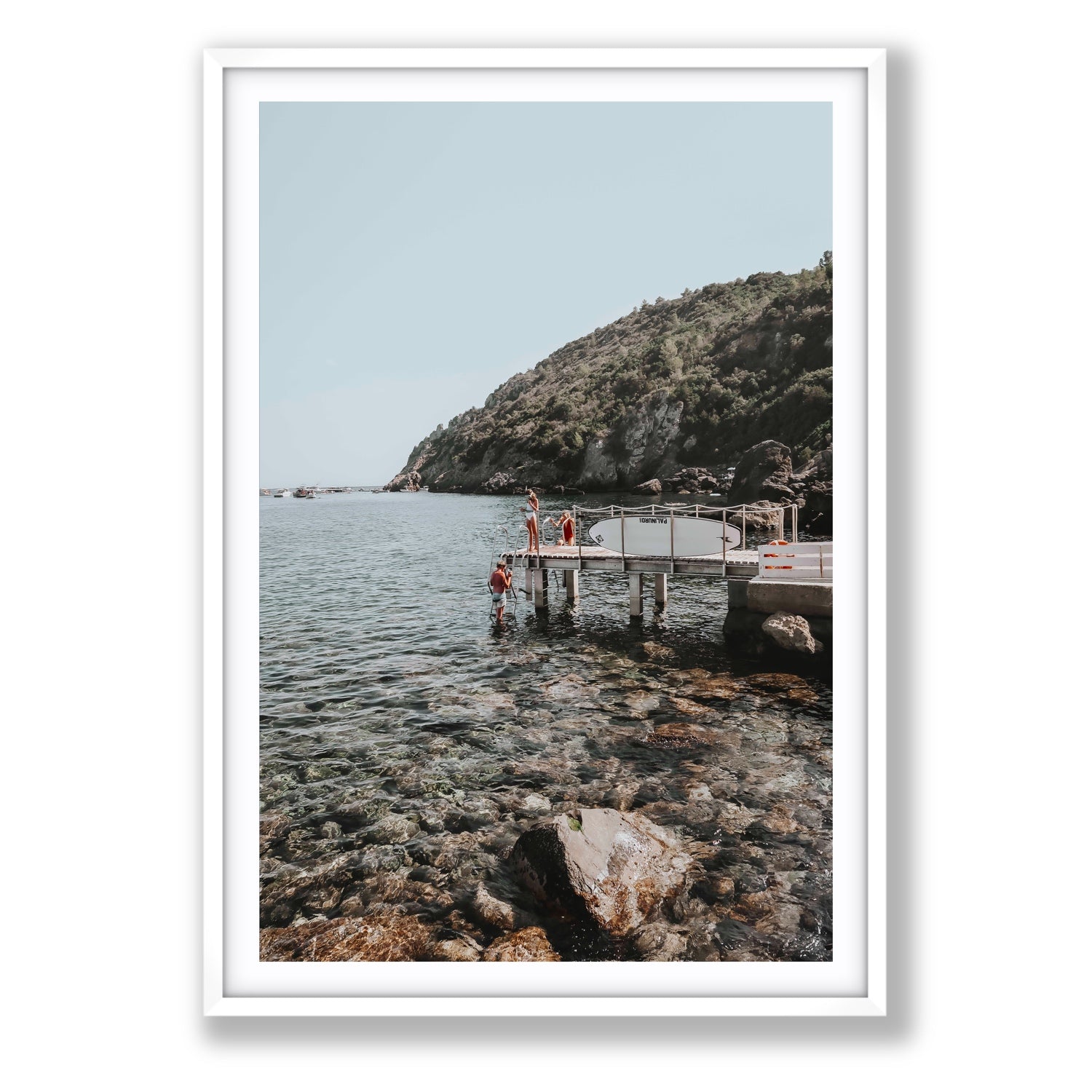 Tidal Explorers Tuscany coastal Italian wall art Statement fine art print in white frame with matboard