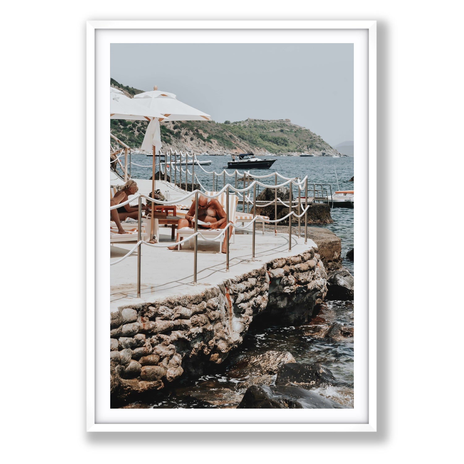 Nonno e Nonna Tuscany coastal Italian wall art Statement fine art print in white frame with matboard