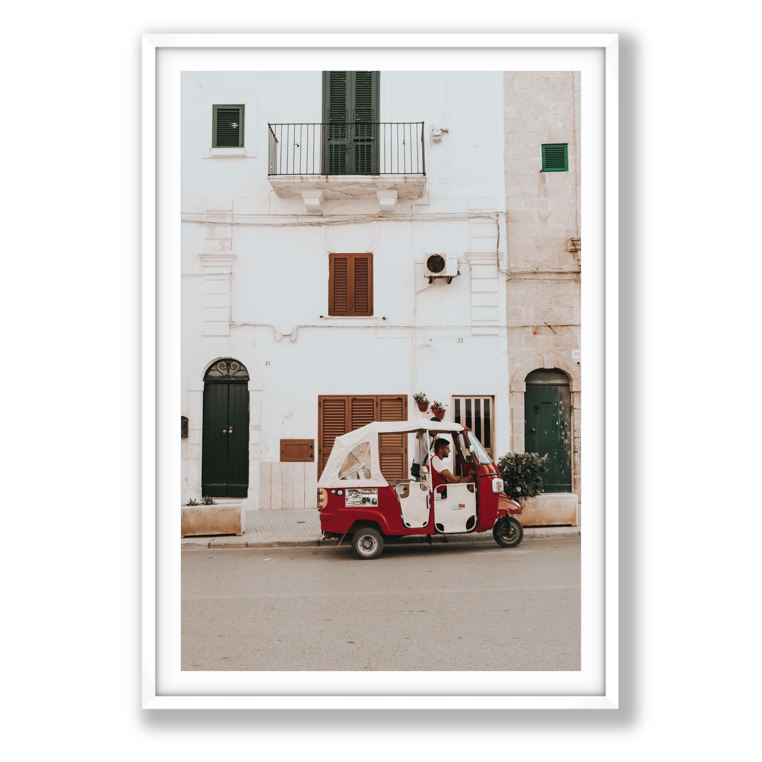 Groovy Piaggio Puglia Italian wall art Statement fine art print in white frame with matboard
