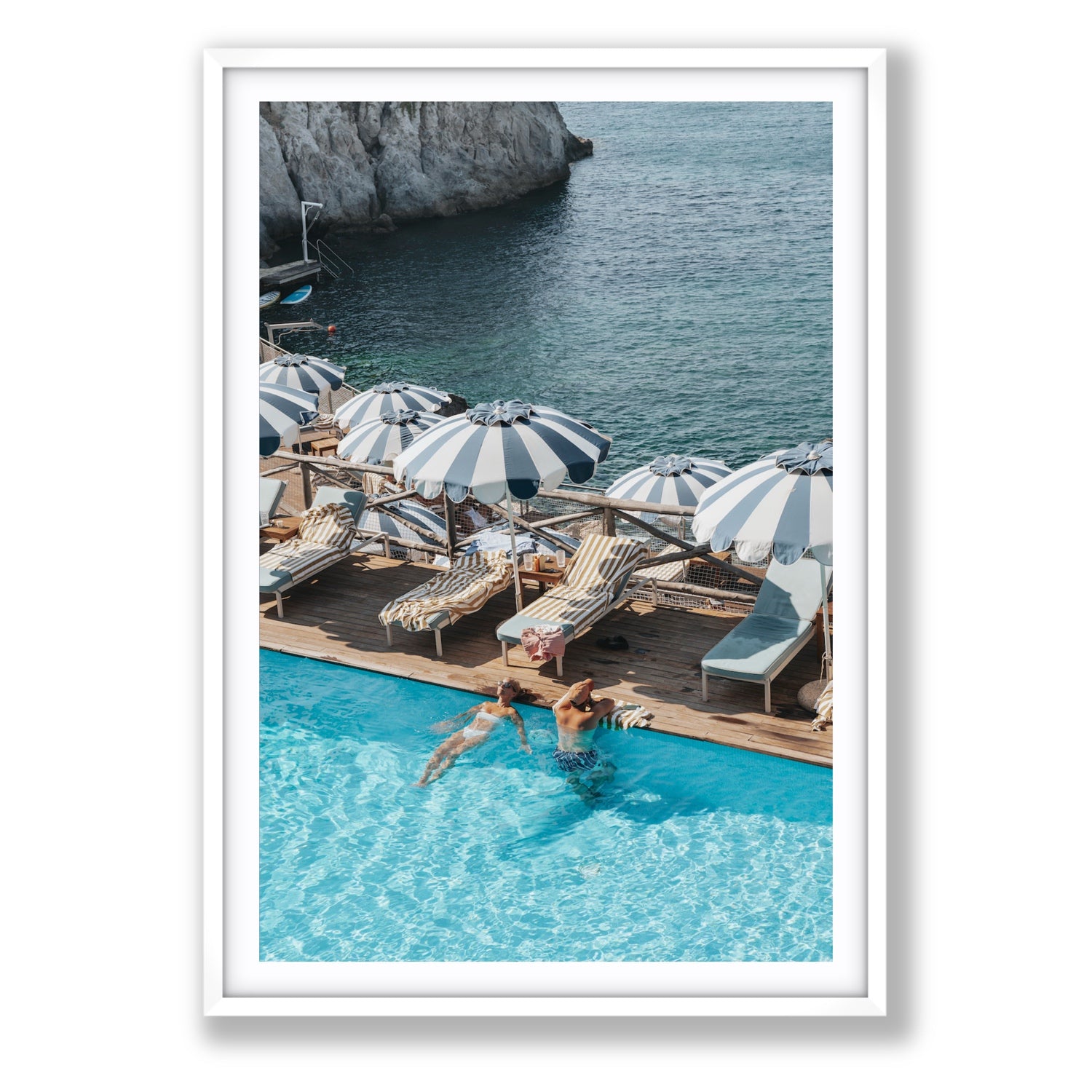 I'm Busy Ischia Italian coastal Mediterranean wall art Statement fine art print in white frame with matboard