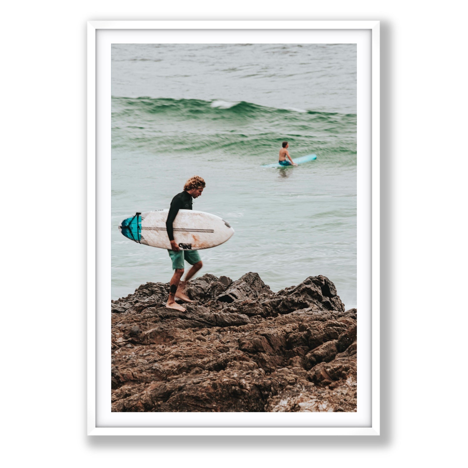 Not All Who Wander Are Lost Byron Bay Surf wall art Statement fine art print in white frame with matboard