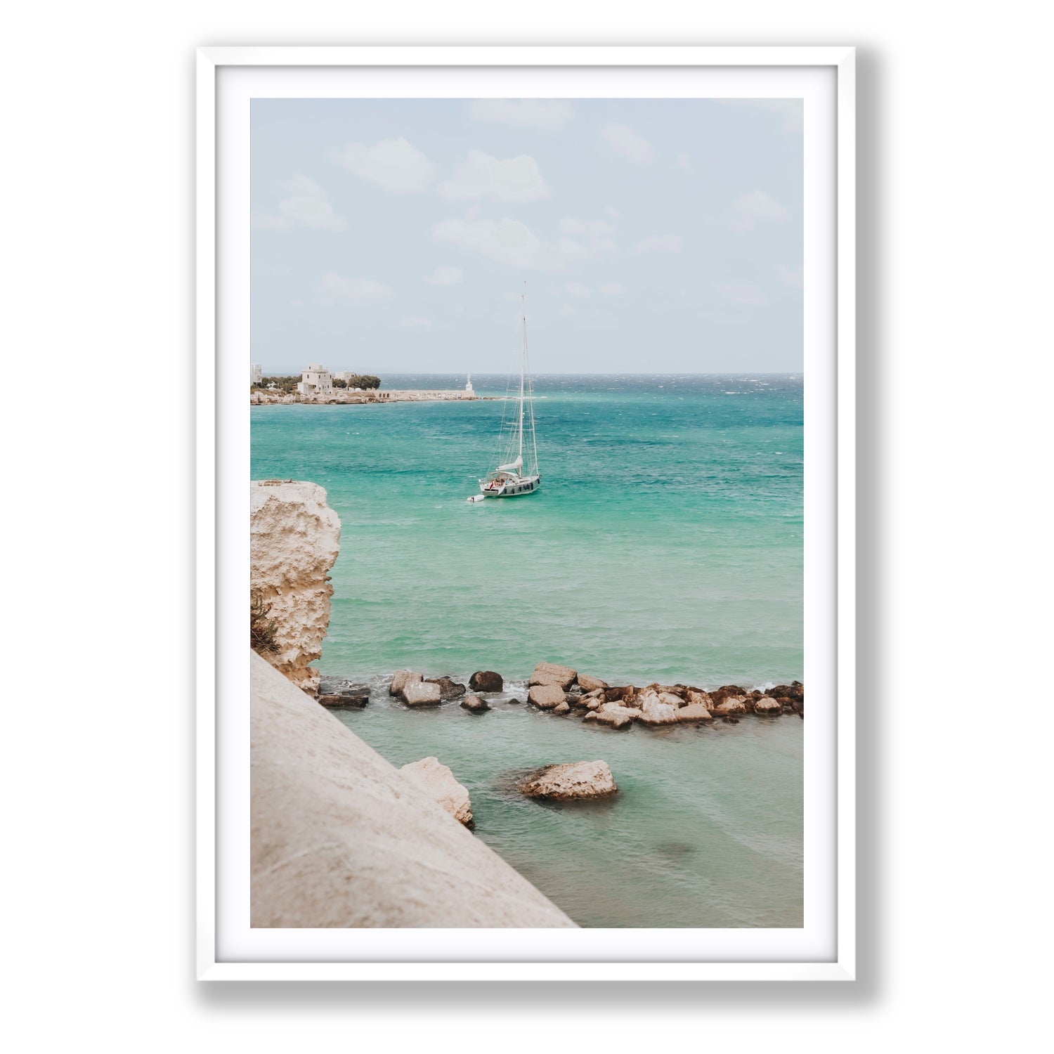 Seafarer's Dream Puglia Seafarer’s Dream coastal wall art Statement fine art print in white frame with matboard