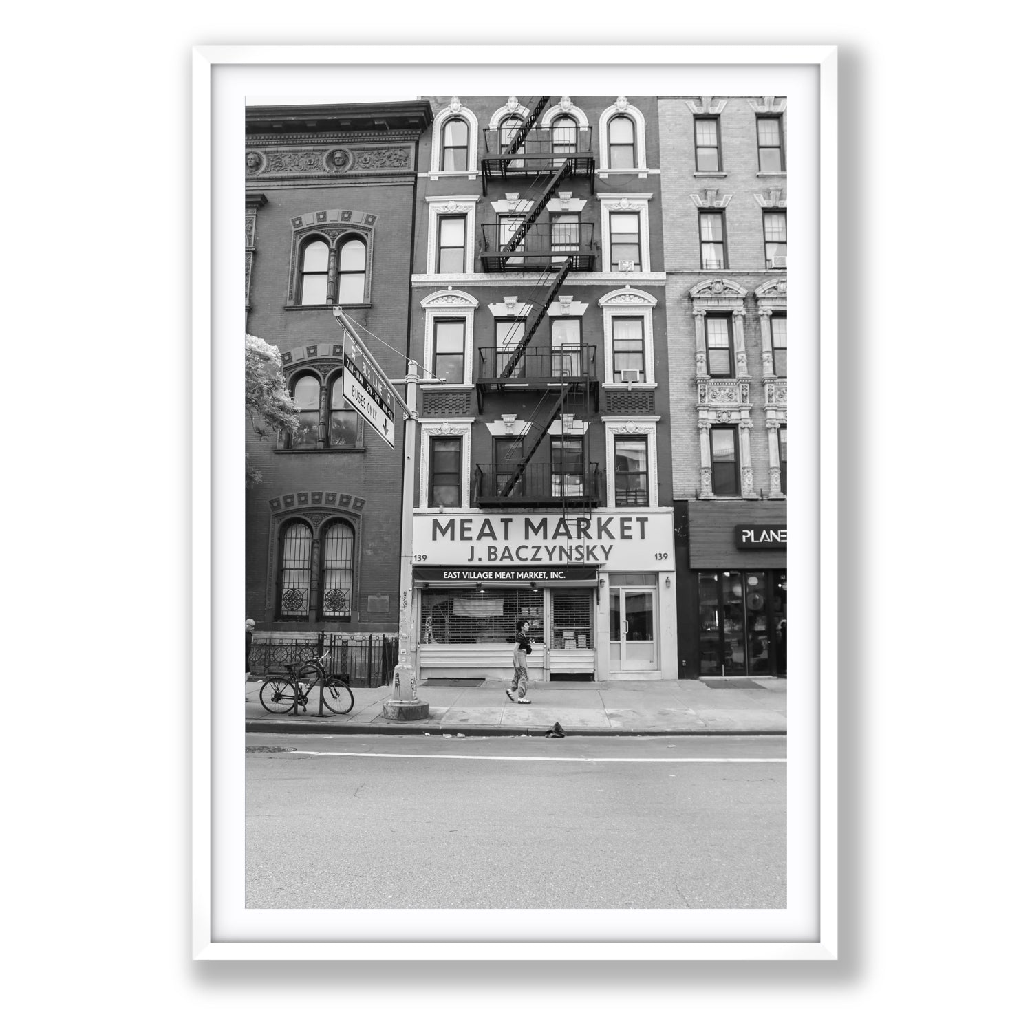 Vertical Village New York NYC Black & White wall art Statement fine art print in white frame with matboard