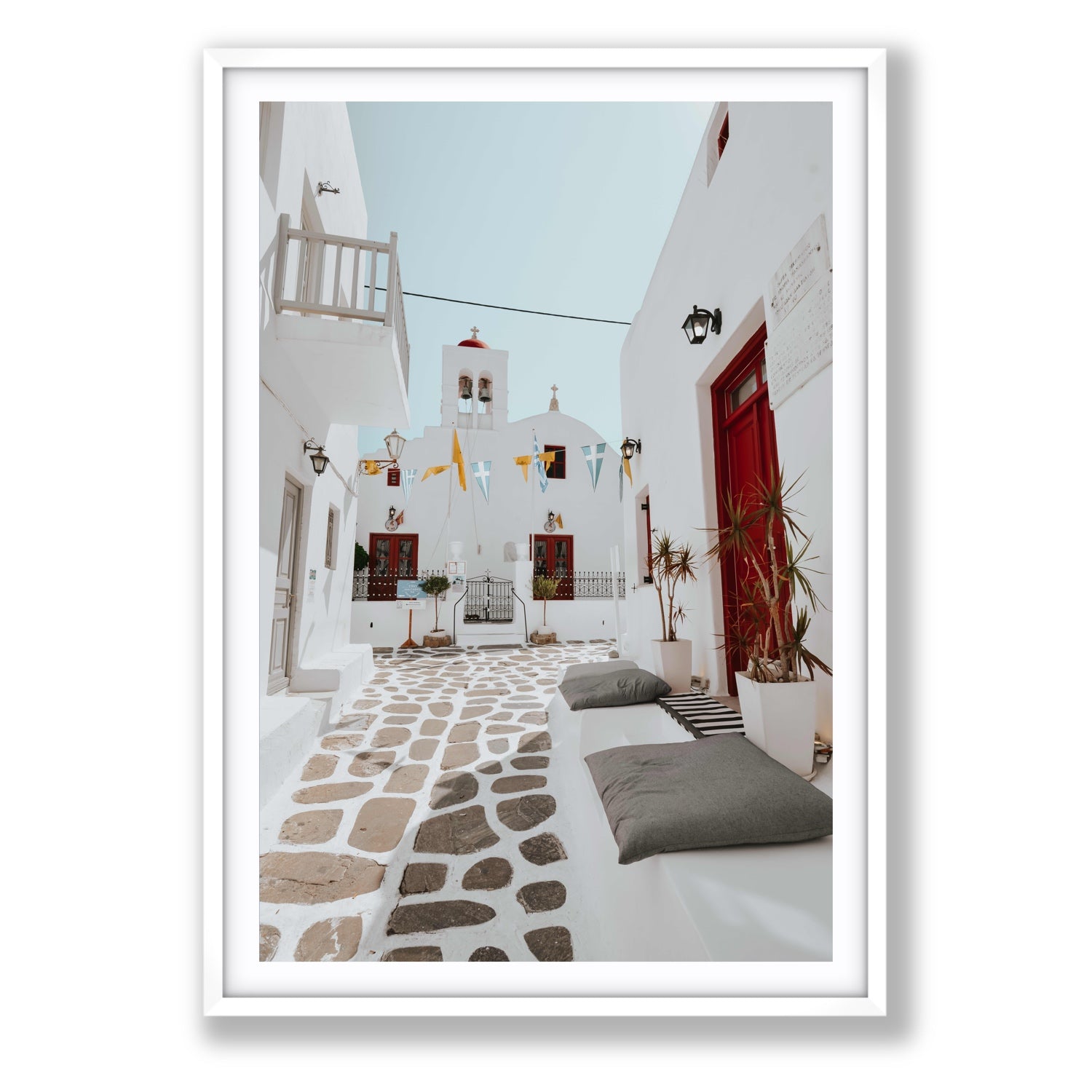 Cycladic Charm fine art print, Mykonos, Greece, Statement, White Frame · Matboard, Fine Art Print