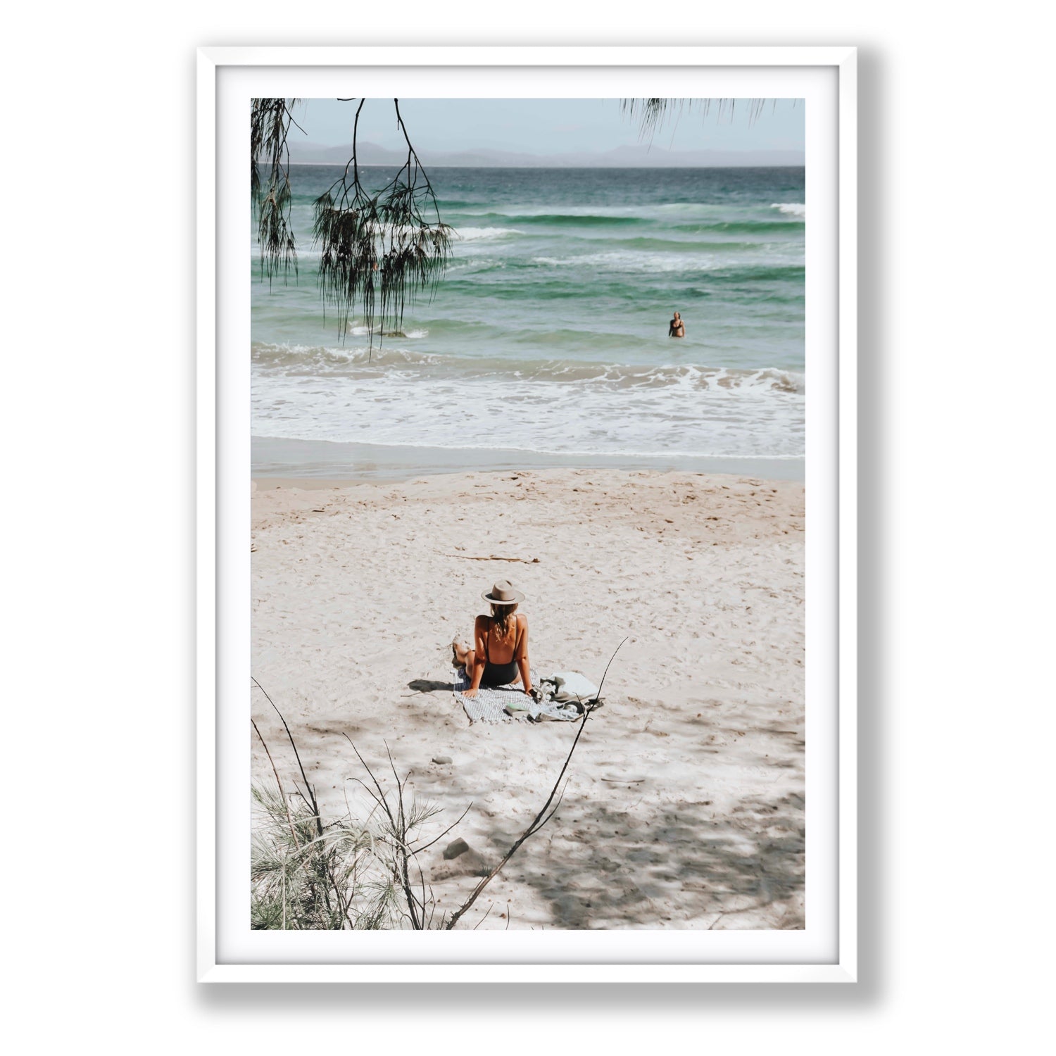 Take It Easy Byron Bay beach coastal decor wall art Statement fine art print in white frame with matboard