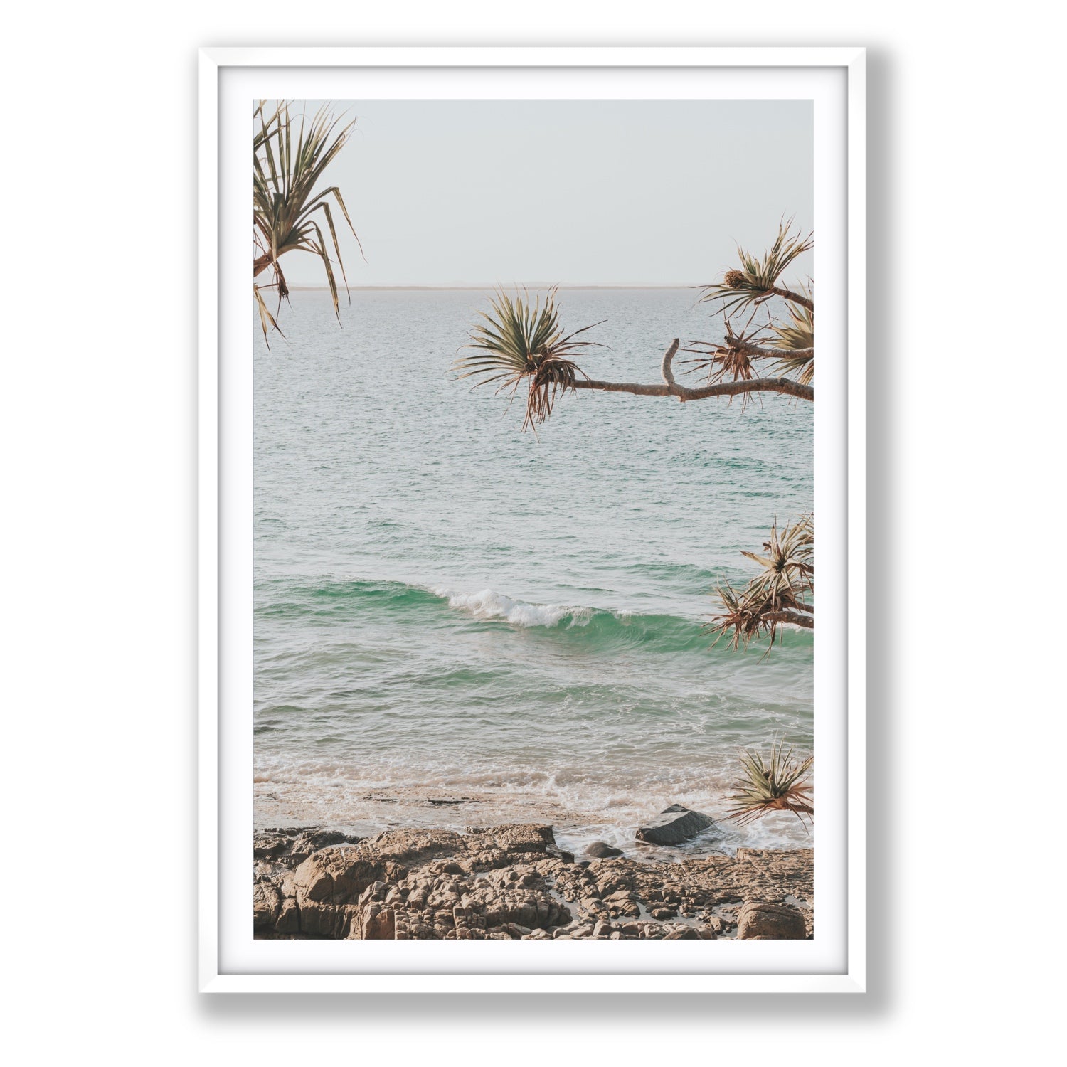 Good Vibrations fine art print, Noosa, Australia, coastal scenes artwork, Statement, White Frame · Matboard, Fine Art Print