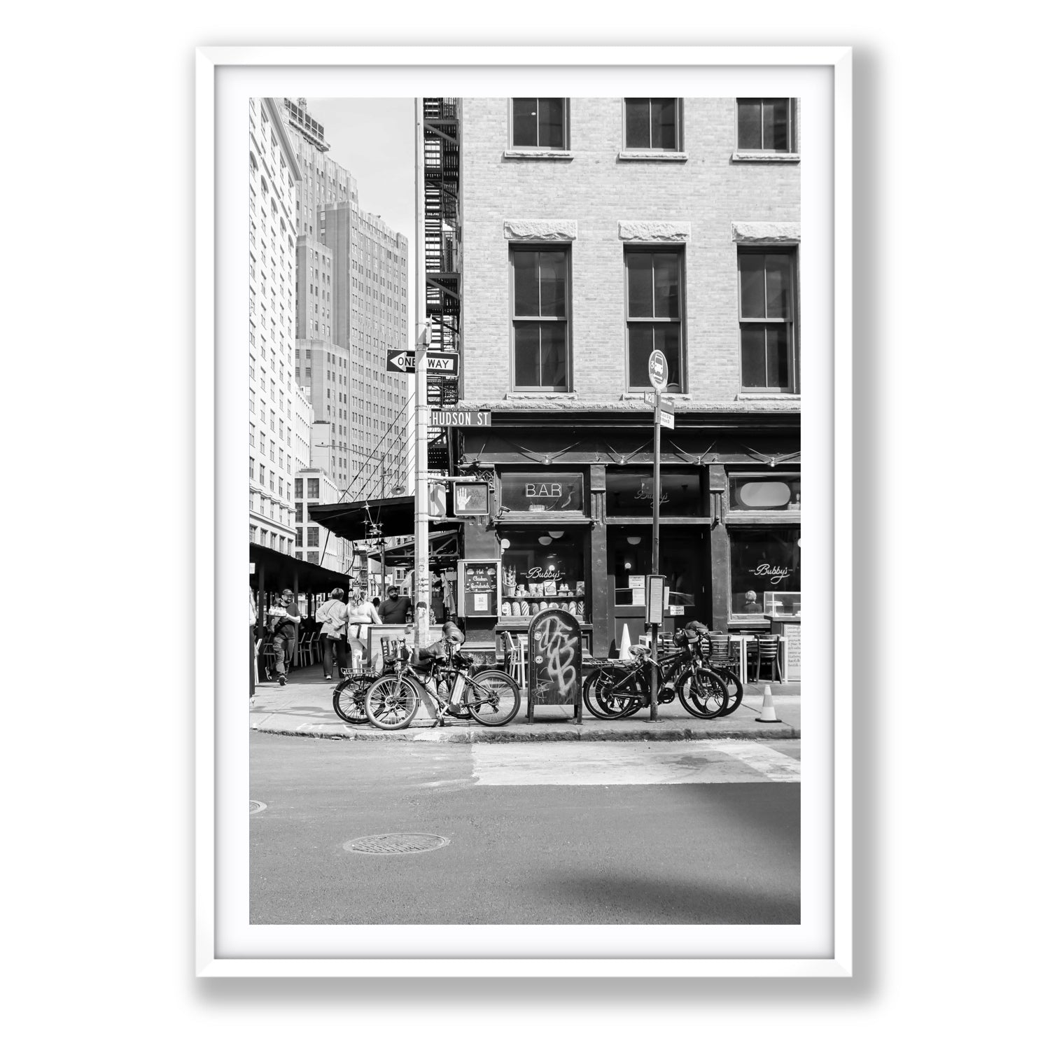 Bites Of The Big Apple New York NYC Black & White wall art Statement fine art print in white frame with matboard