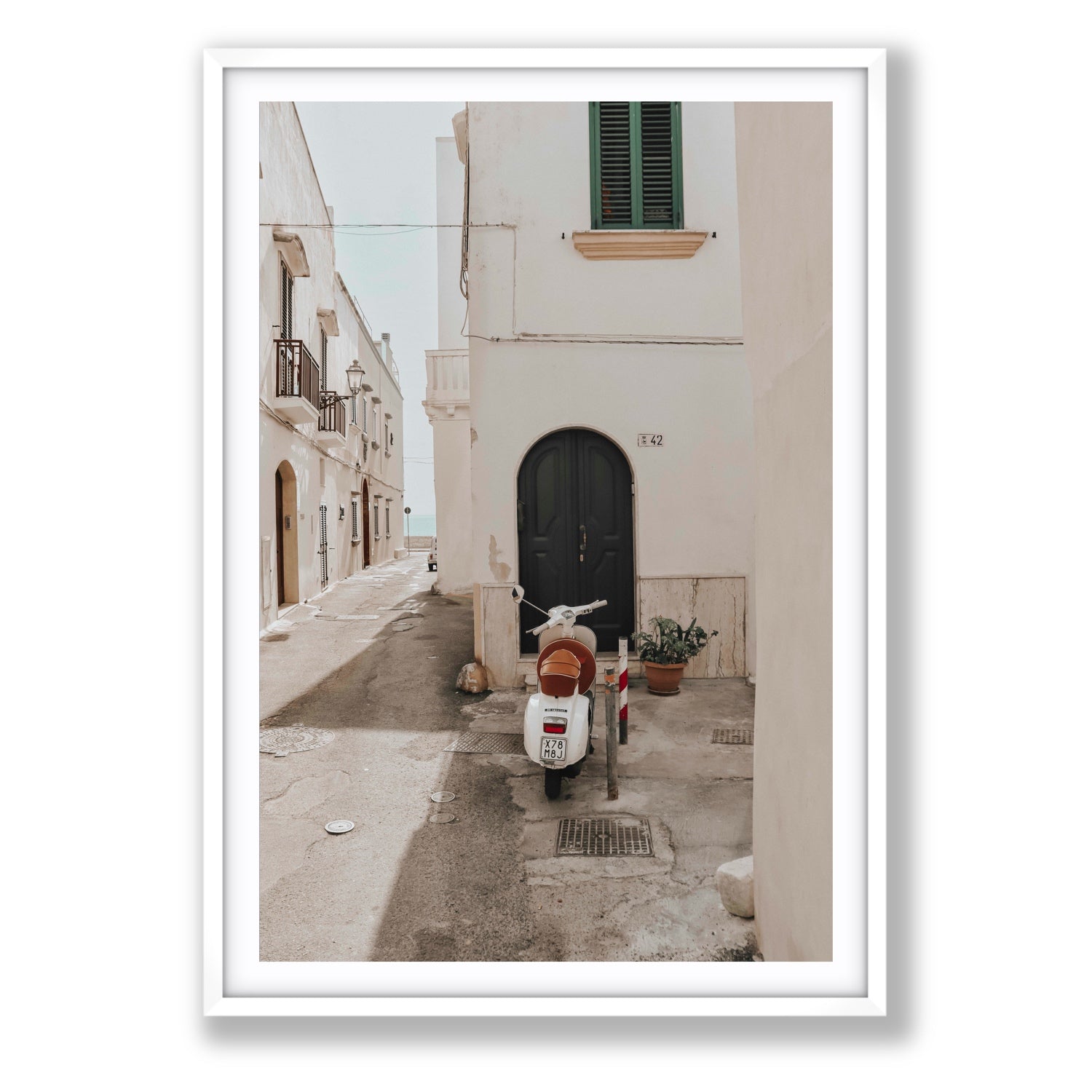 La Casa 42 Puglia Gallipoli Italian wall art Statement fine art print in white frame with matboard