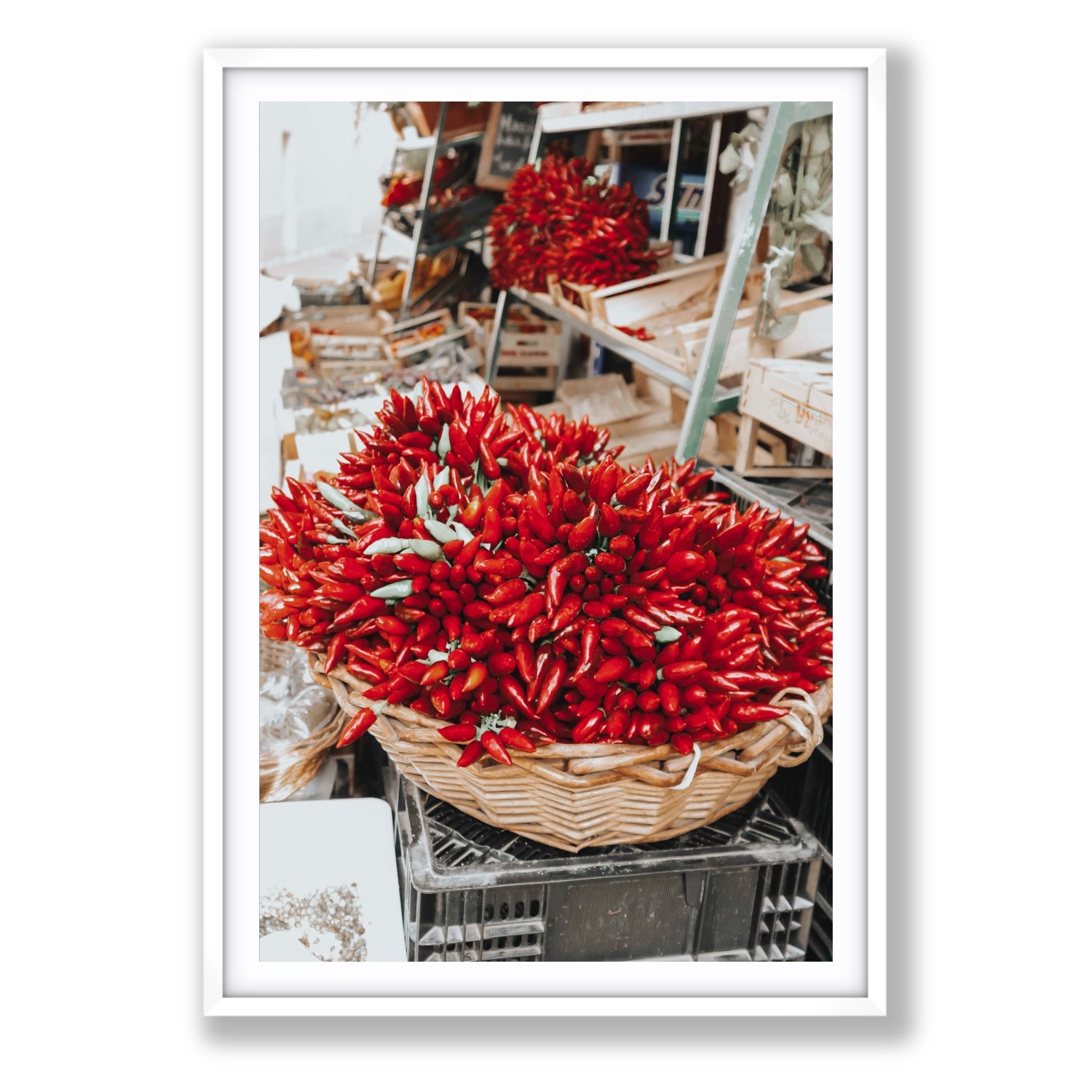 Spicy Bunch Puglia Italian wall art Statement fine art print in white frame with matboard