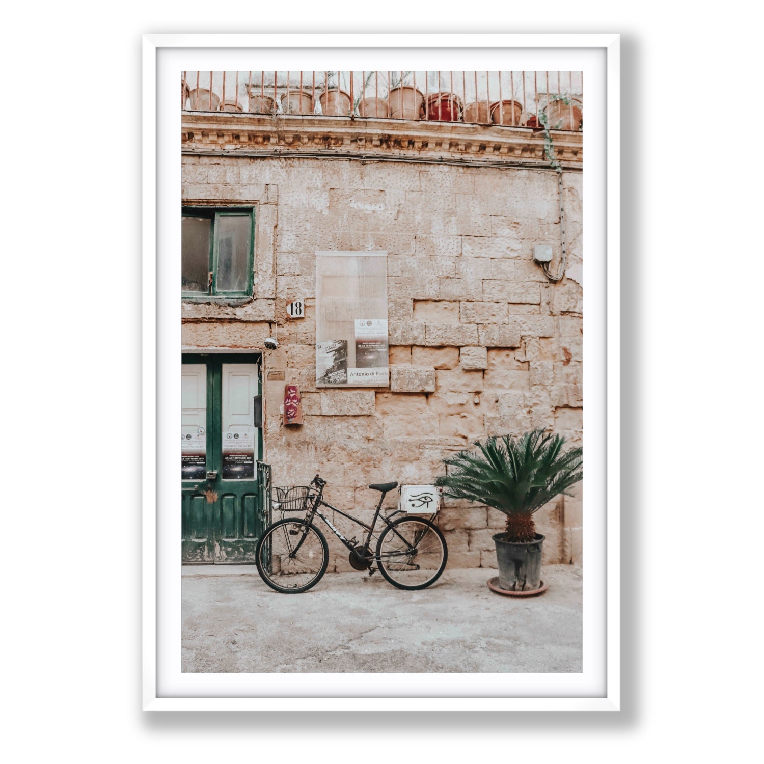 Salento Streets Puglia Lecce Italian wall art Statement fine art print in white frame with matboard