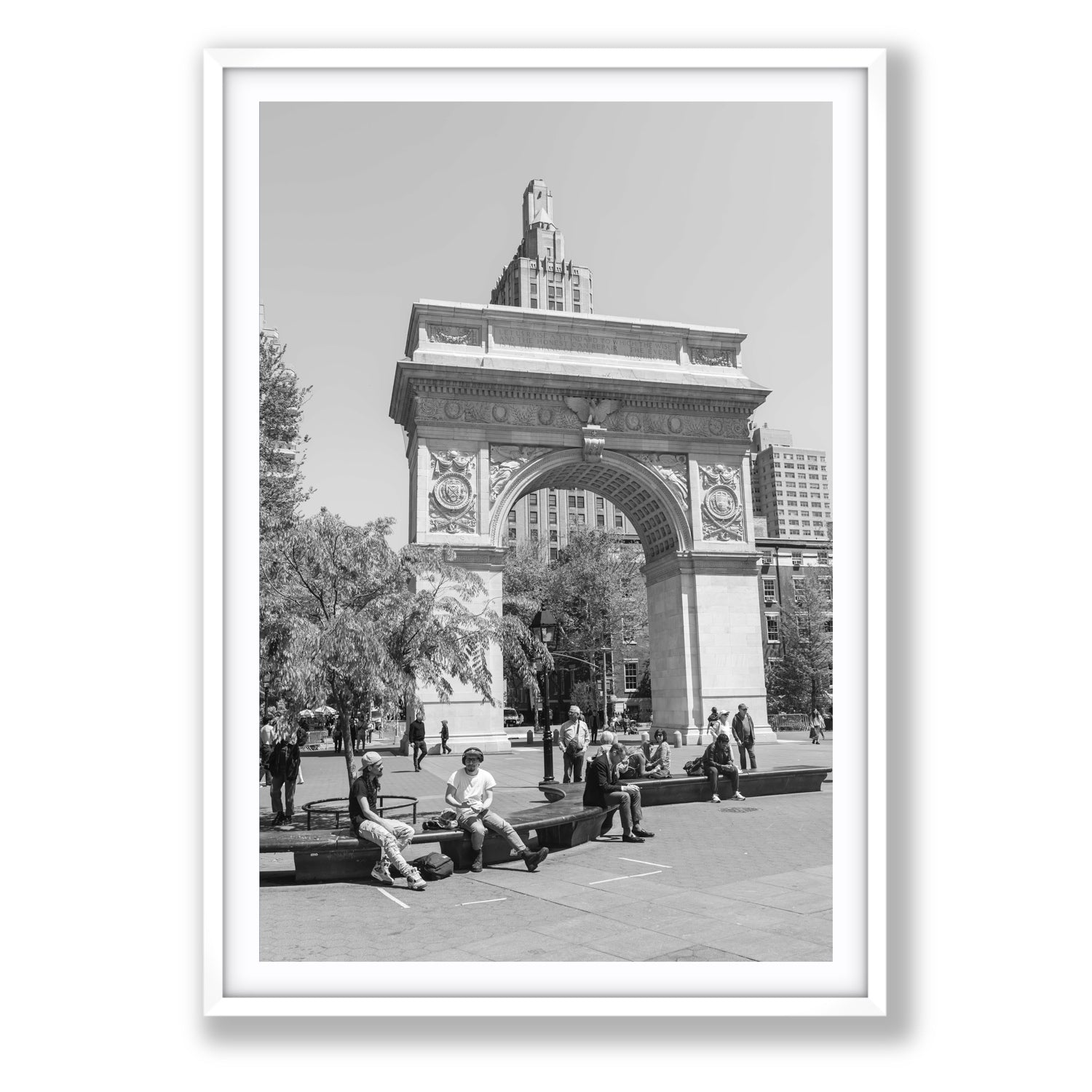 City Picnic New York NYC Black & White wall art Statement fine art print in white frame with matboard