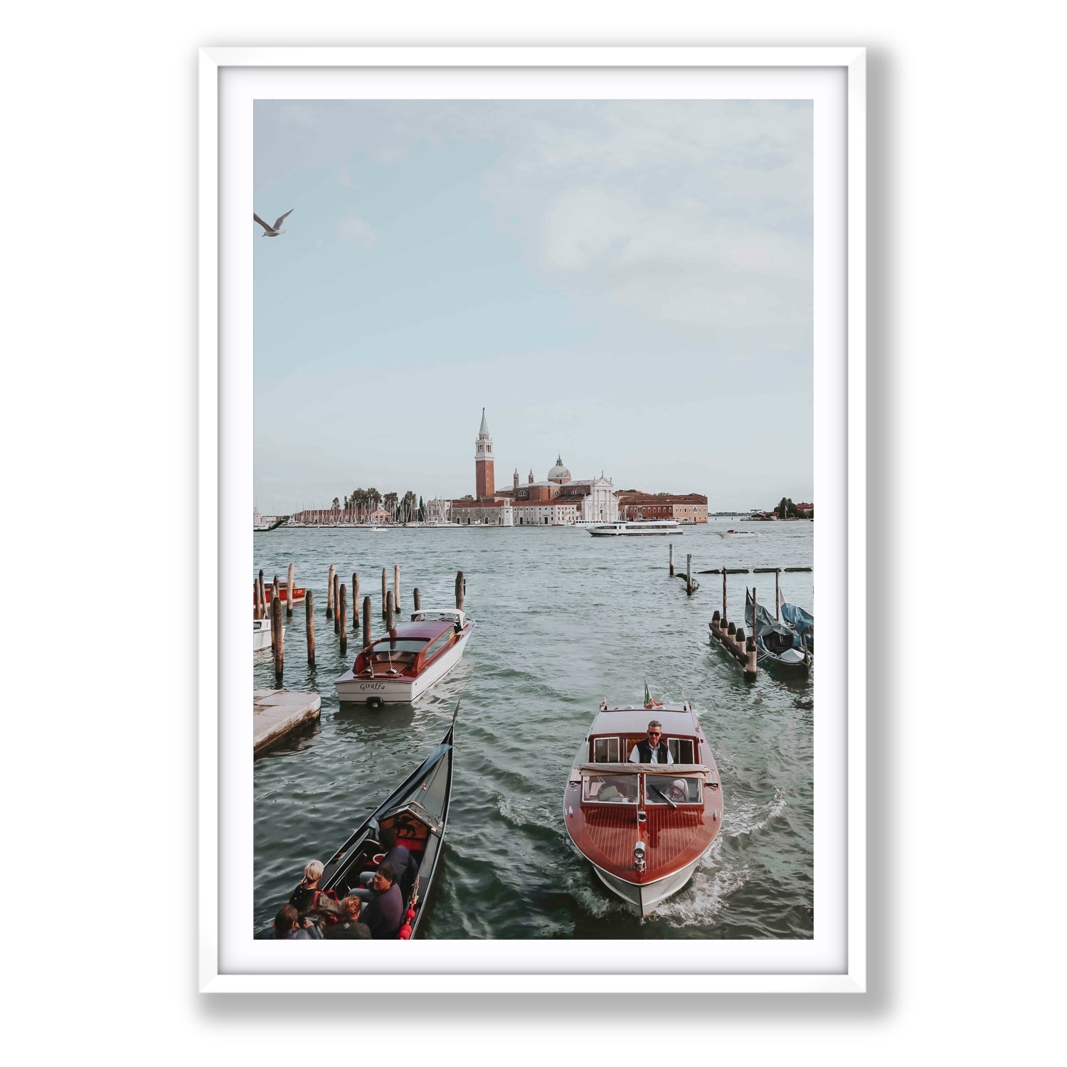 Galleggiante Venice Italian wall art Statement fine art print in white frame with matboard