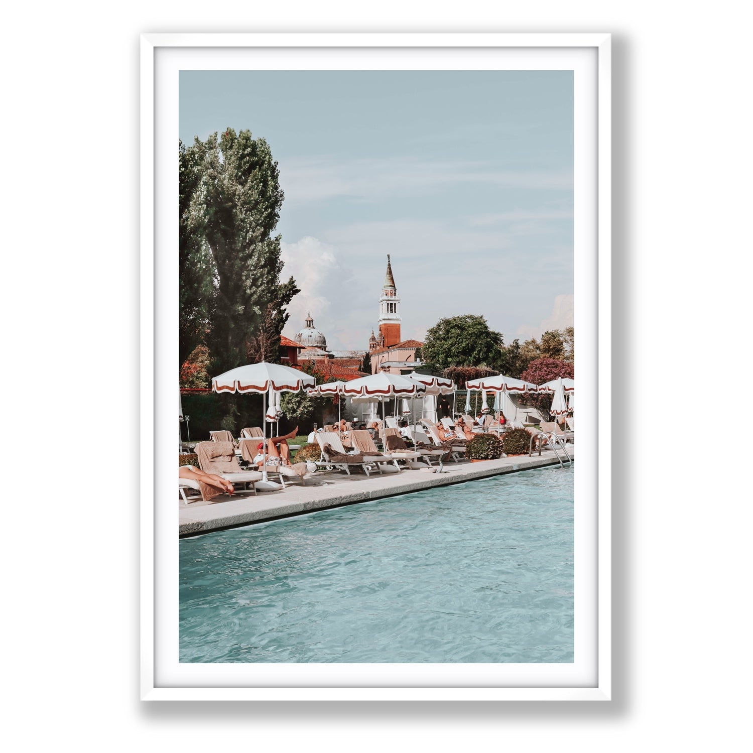 Poolside Perch Venice Italian wall art Statement fine art print in white frame with matboard