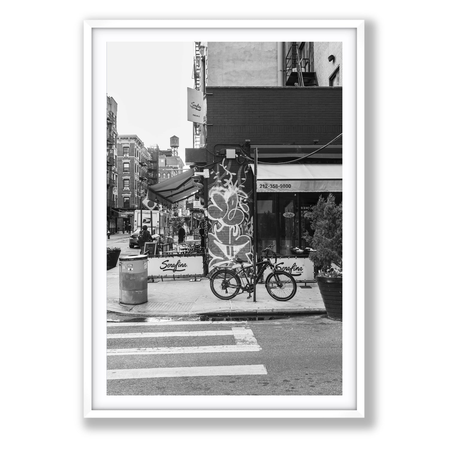 Cafe Canvas New York NYC Black & White wall art Statement fine art canvas in white frame