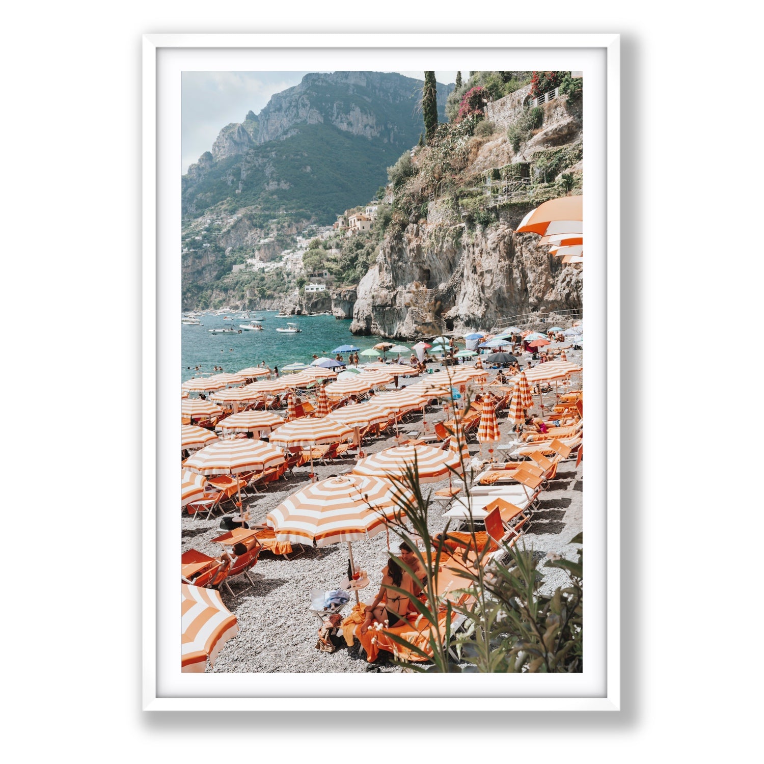 Bagni d'Arienzo Positano decor wall art Statement fine art print in white frame with matboard