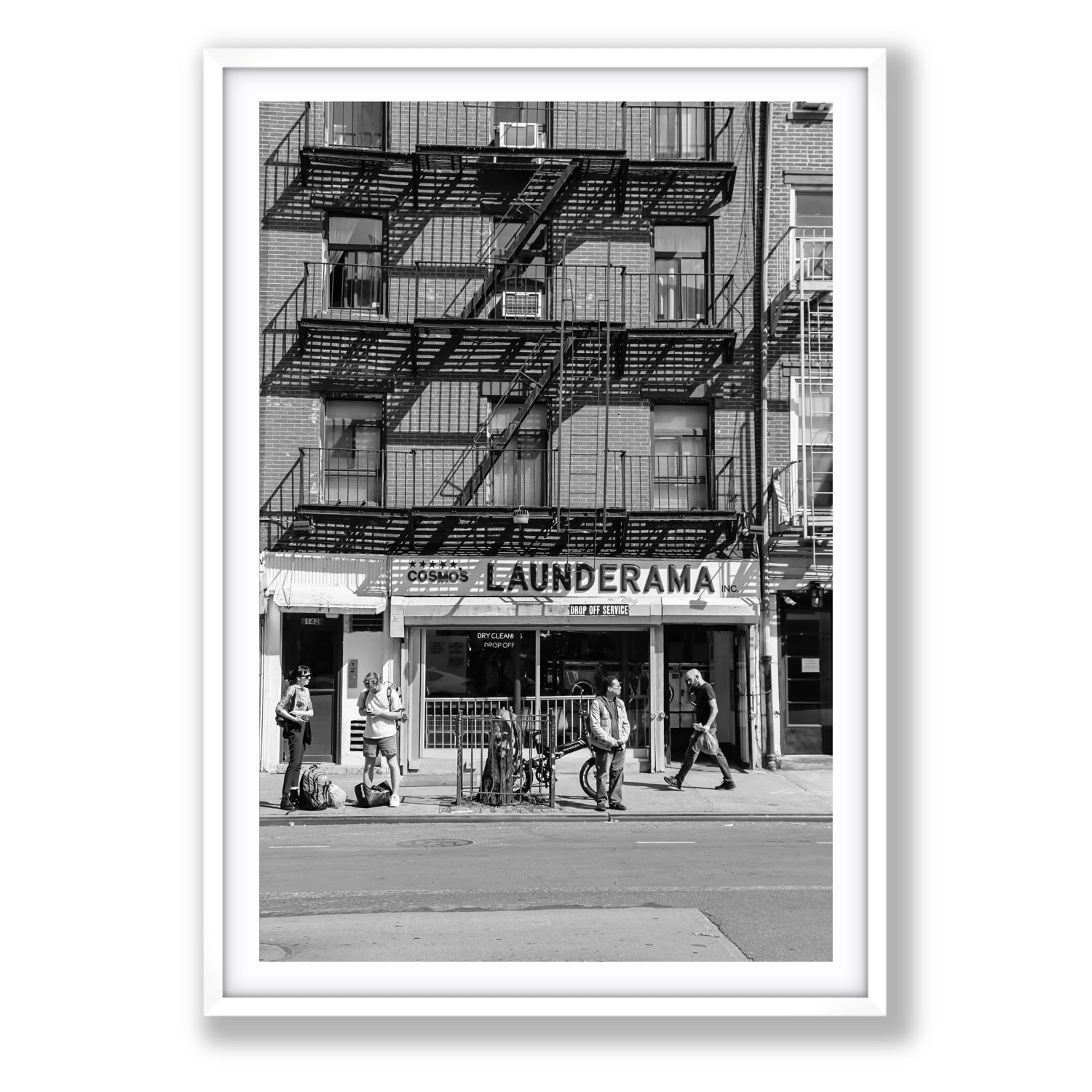 Bus Stop New York NYC Black & White wall art Statement fine art print in white frame with matboard
