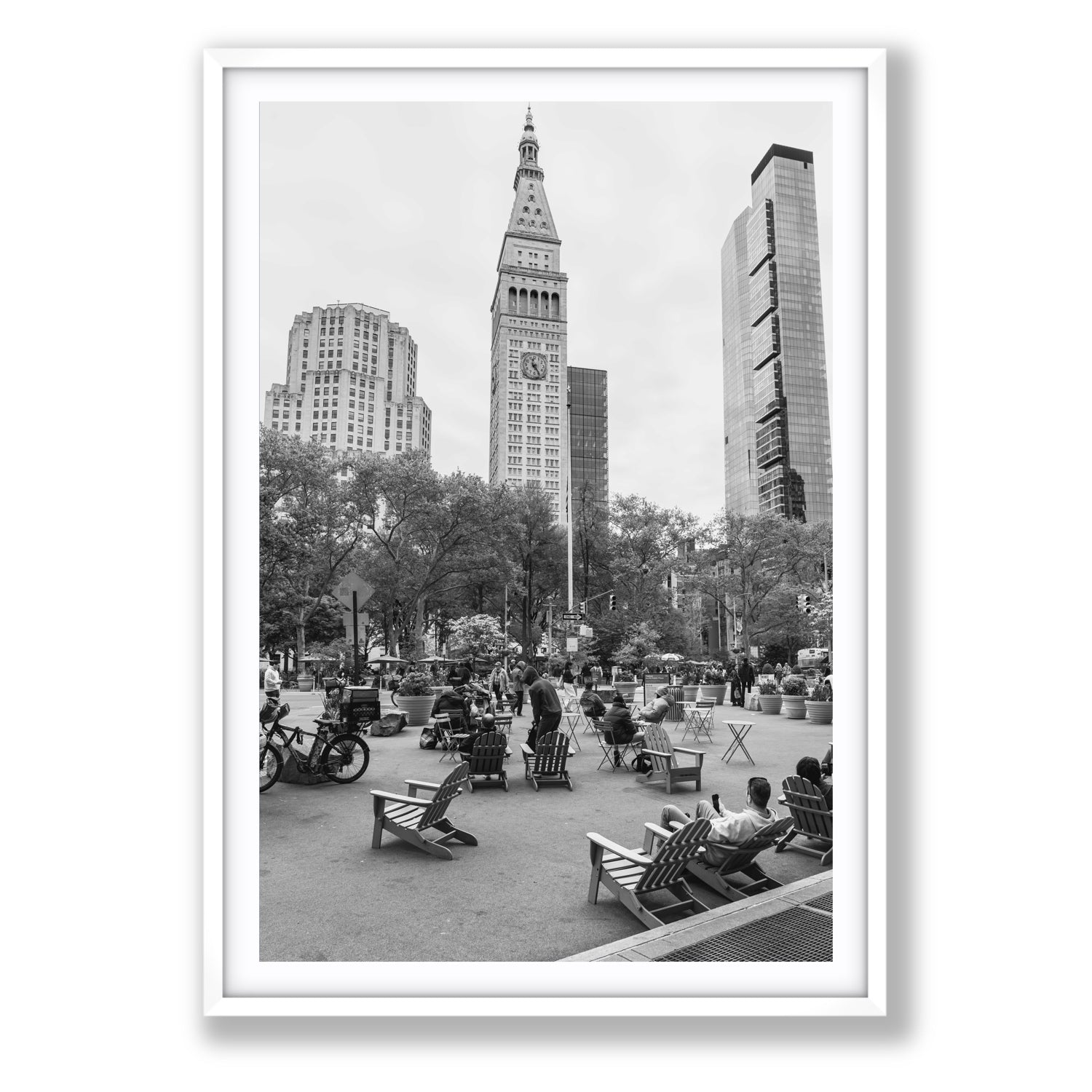Timeless New York New York NYC Black & White wall art Statement fine art print in white frame with matboard