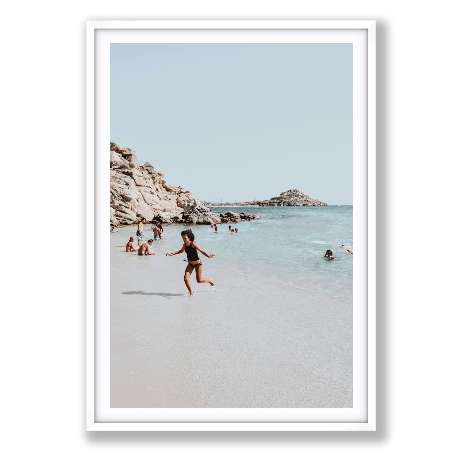 Skipping Angel Mykonos Greek island decor wall art Statement fine art print in white frame with matboard