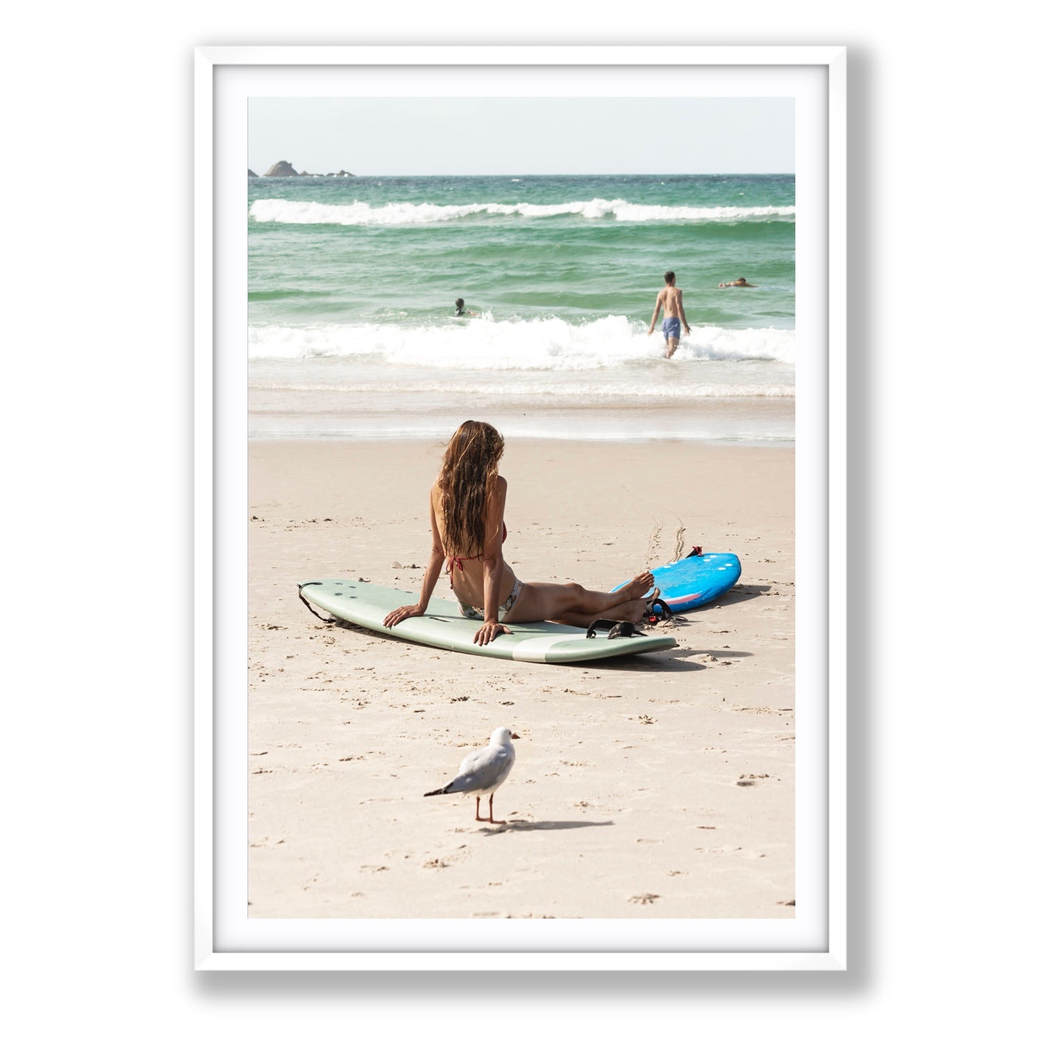 Carissa Byron Bay Surf coastal wall art Statement fine art print in white frame with matboard