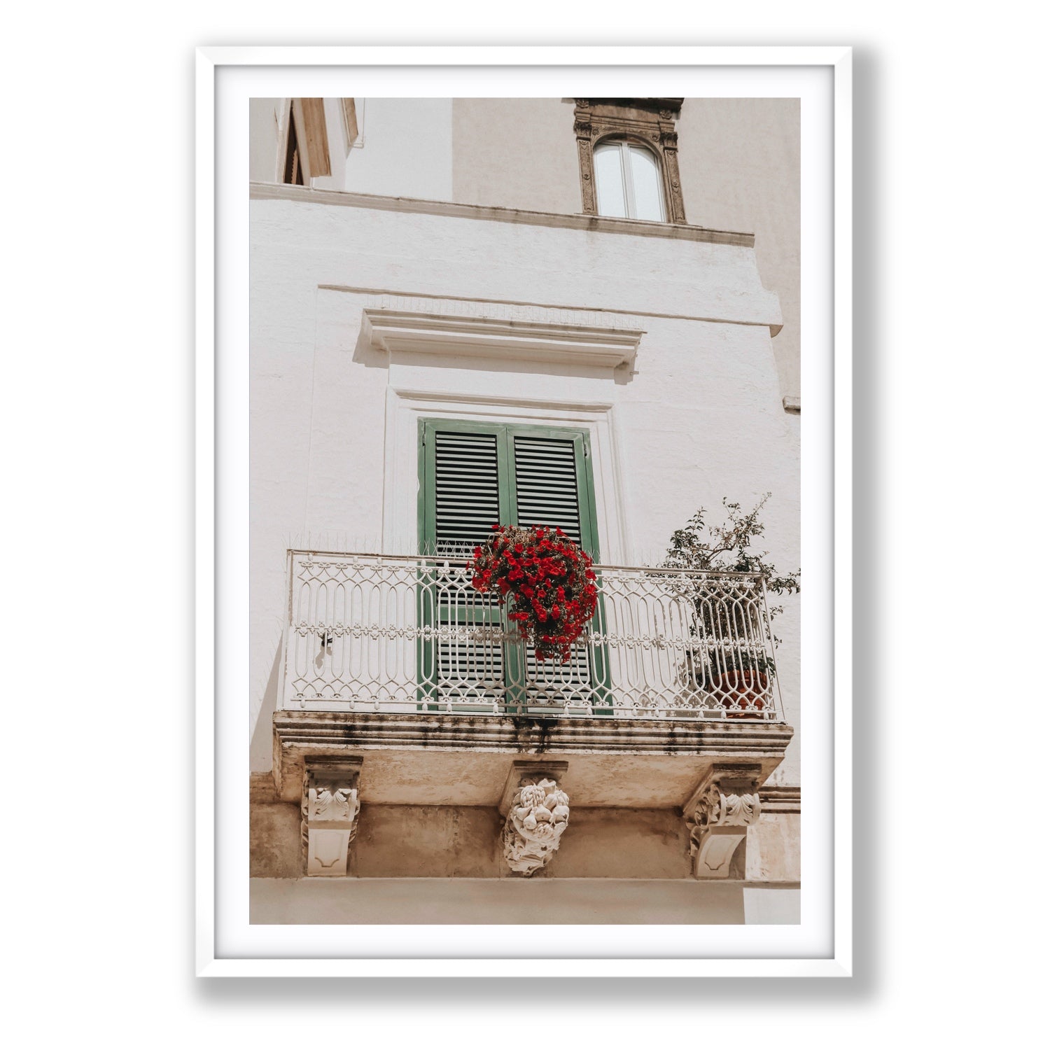 Balcone Estivo Puglia Italian wall art Statement fine art print in white frame with matboard
