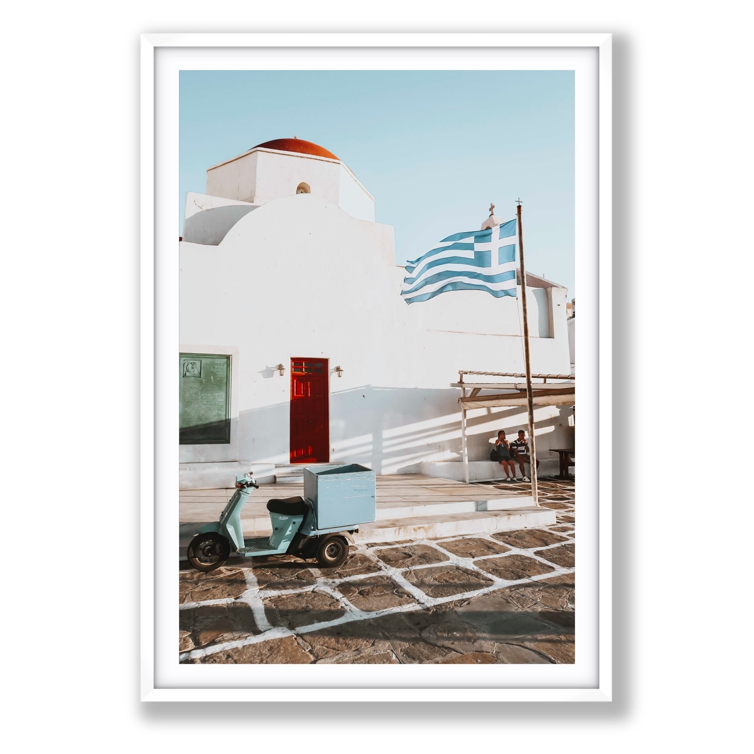 Mykonos Postcard fine art print, Mykonos, Greece, Statement, White Frame · Matboard, Fine Art Print