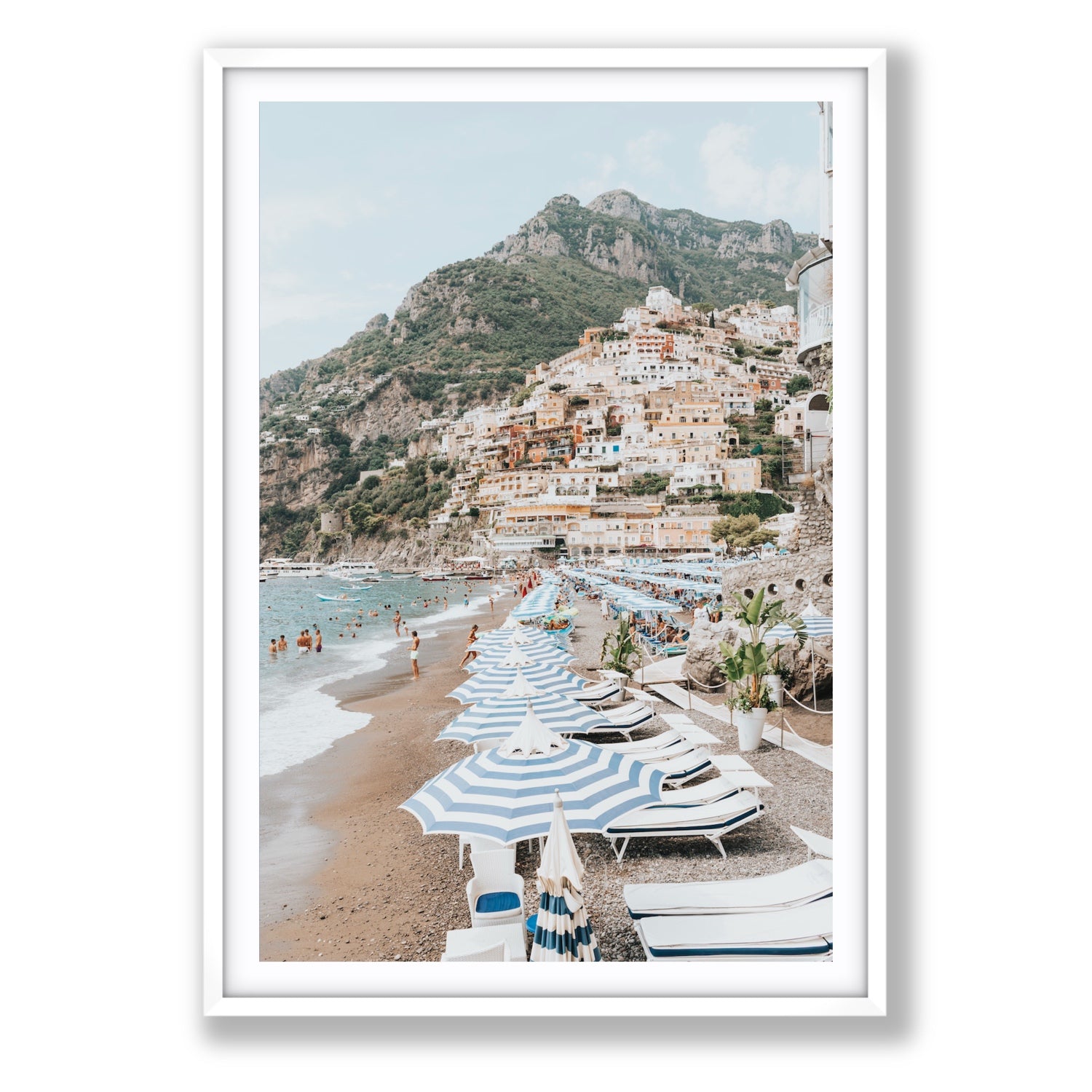 The Cliffside Village fine art print, Positano, Italy, Statement, White Frame · Matboard, Fine Art Print