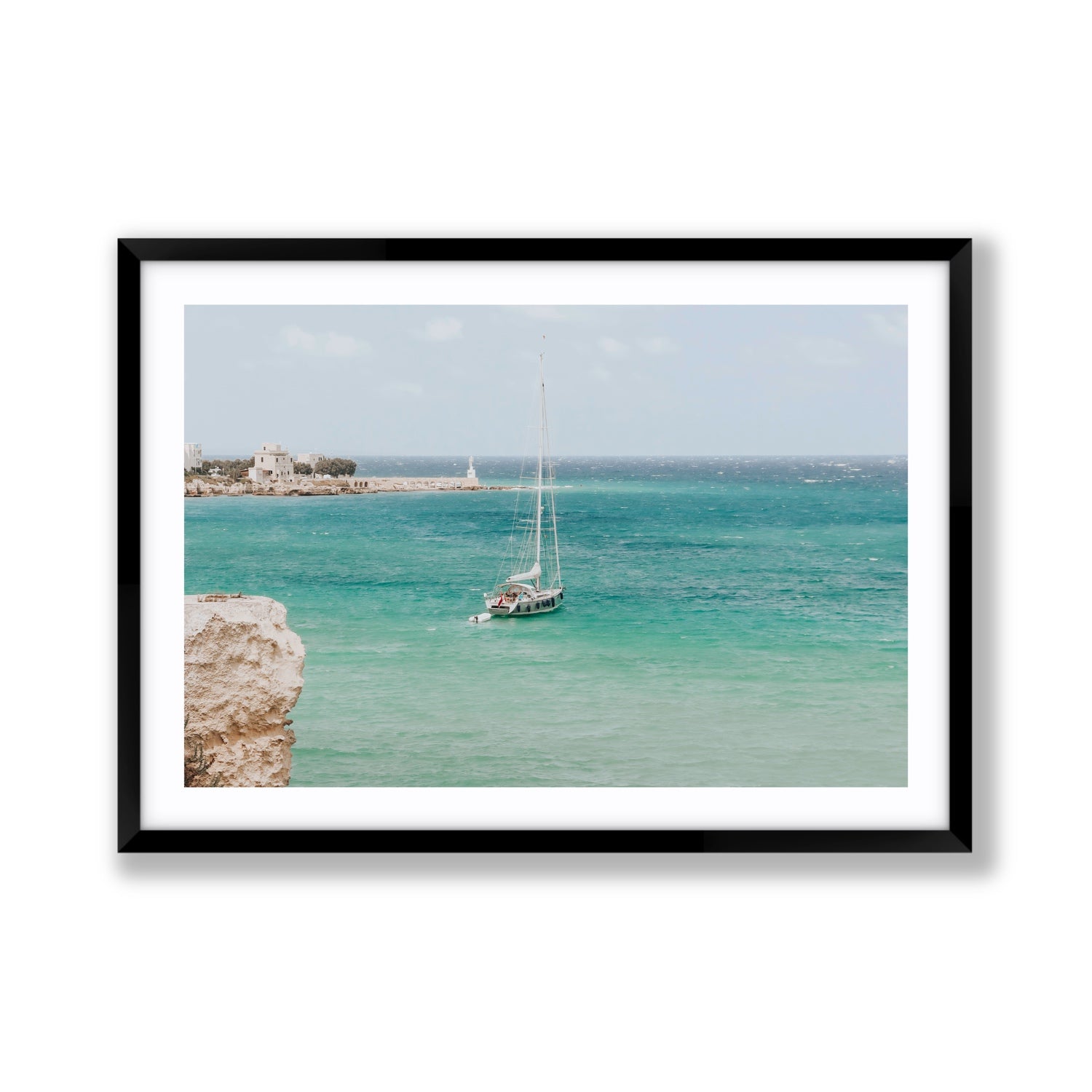 Adriatic Escape Puglia Italian coastal decor wall art Giant fine art print in black frame with matboard