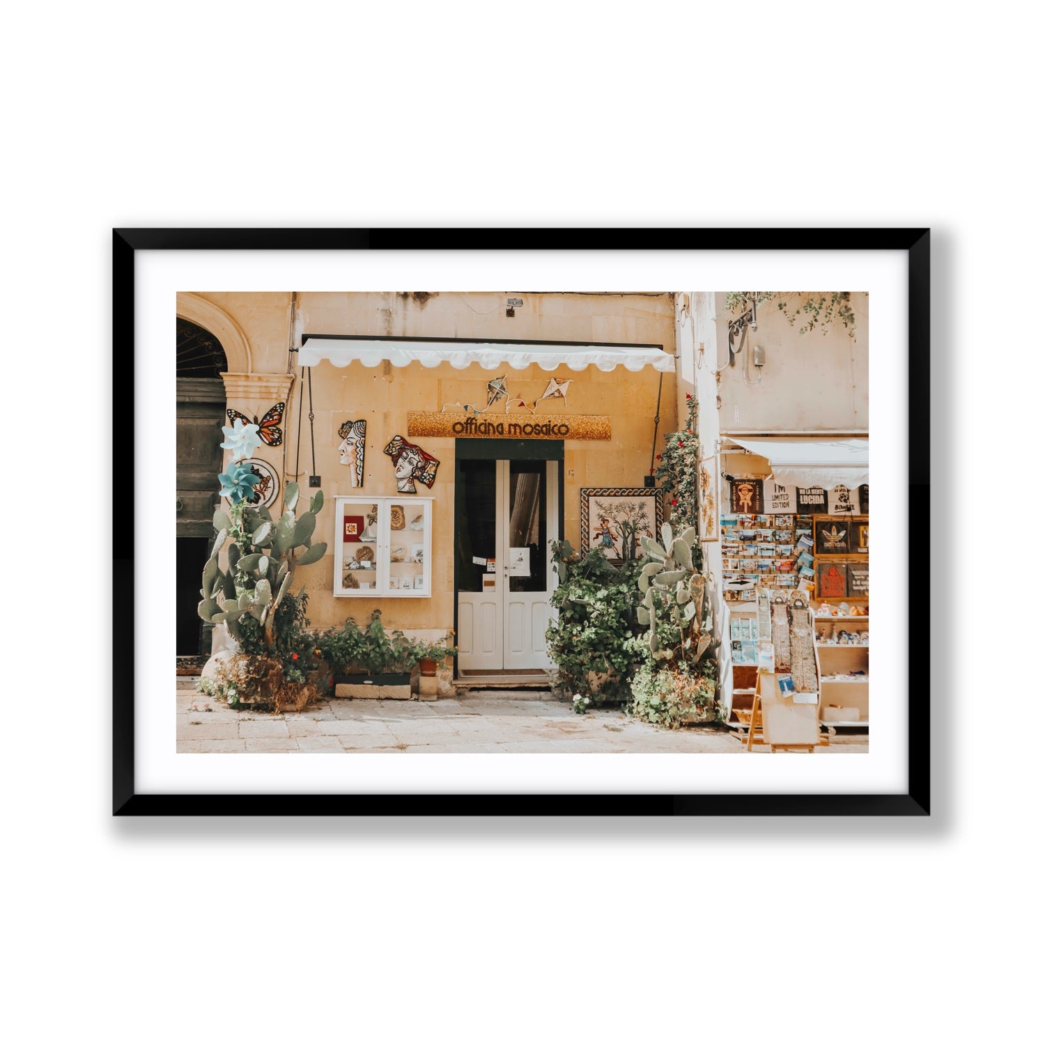 Mosaic Workshop Puglia Italian wall art Giant fine art print in black frame with matboard