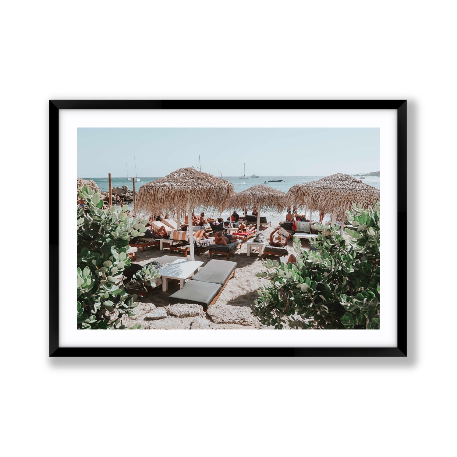 Greek Haven Mykonos Greek island coastal wall art Giant fine art print in black frame with matboard