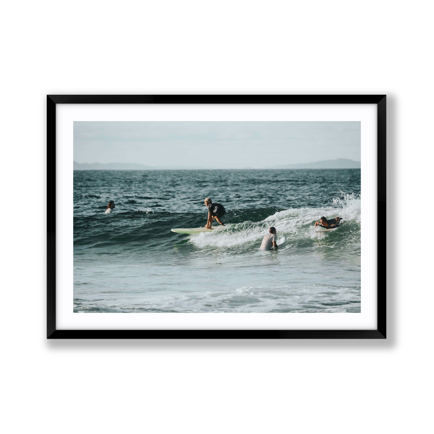 The Boys of Summer Byron Bay Surf coastal wall art Giant fine art print in black frame with matboard