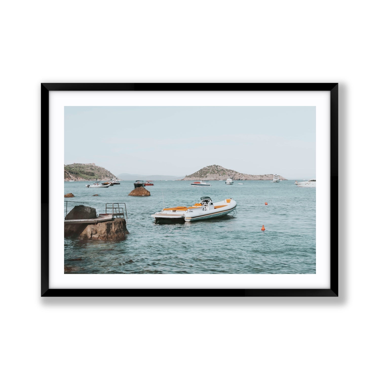 The Azure Sea Tuscany coastal Italian wall art Giant fine art print in black frame with matboard