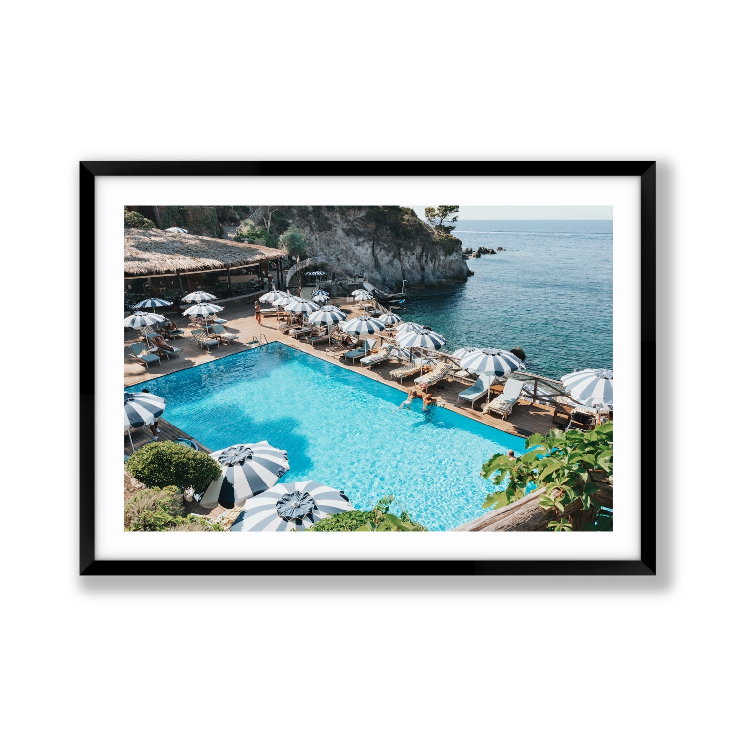Oceanview Ischia Italian coastal wall art Giant fine art print in black frame with matboard