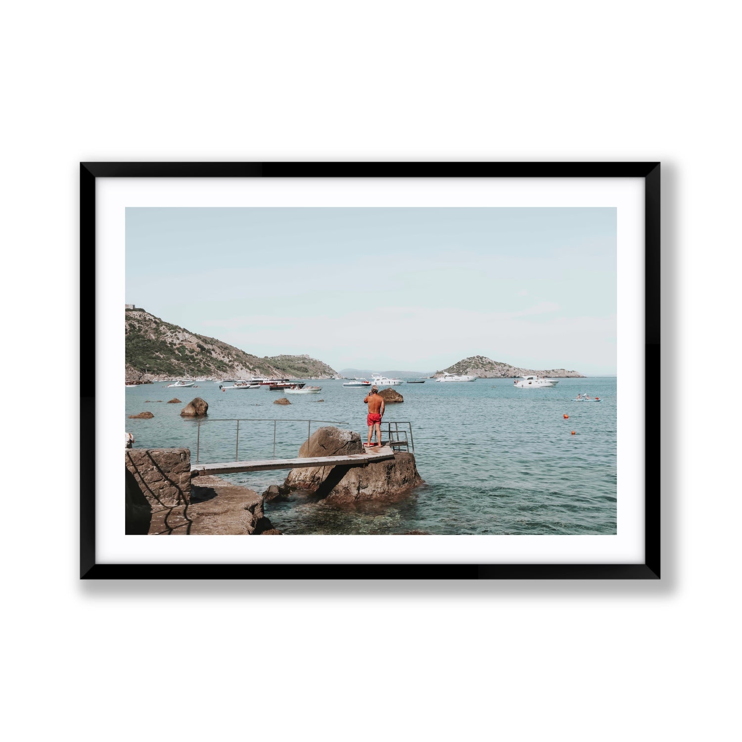 Out Of Office Tuscany coastal Italian wall art Giant fine art print in black frame with matboard