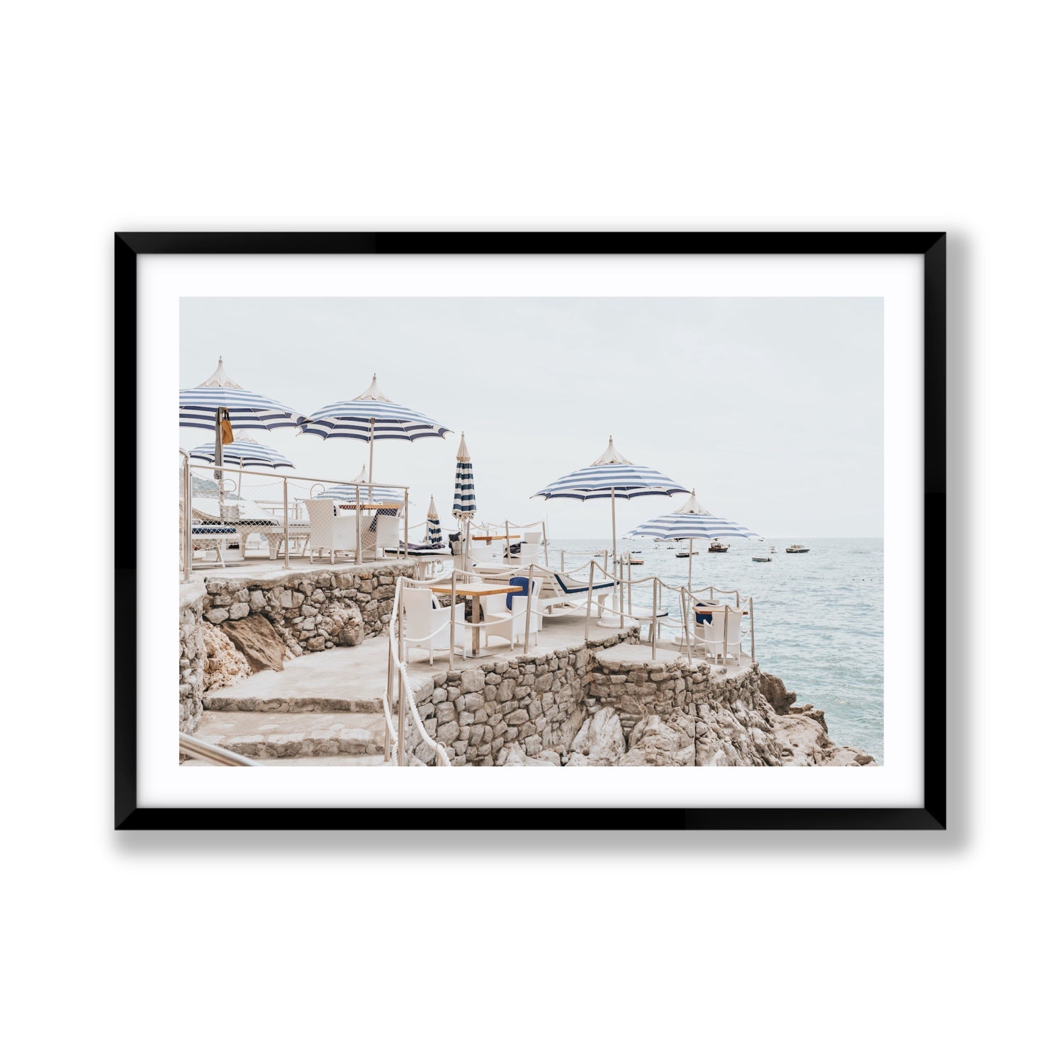 Ombrelloni fine art print, Positano, Italy, Giant, Black Frame · Matboard, Fine Art Print