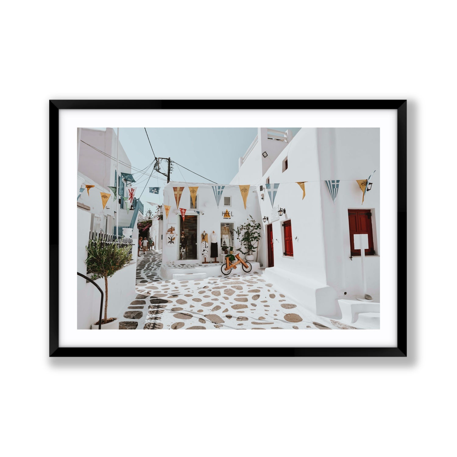 Cruising The Streets Mykonos Greek island wall art Giant fine art print in black frame with matboard