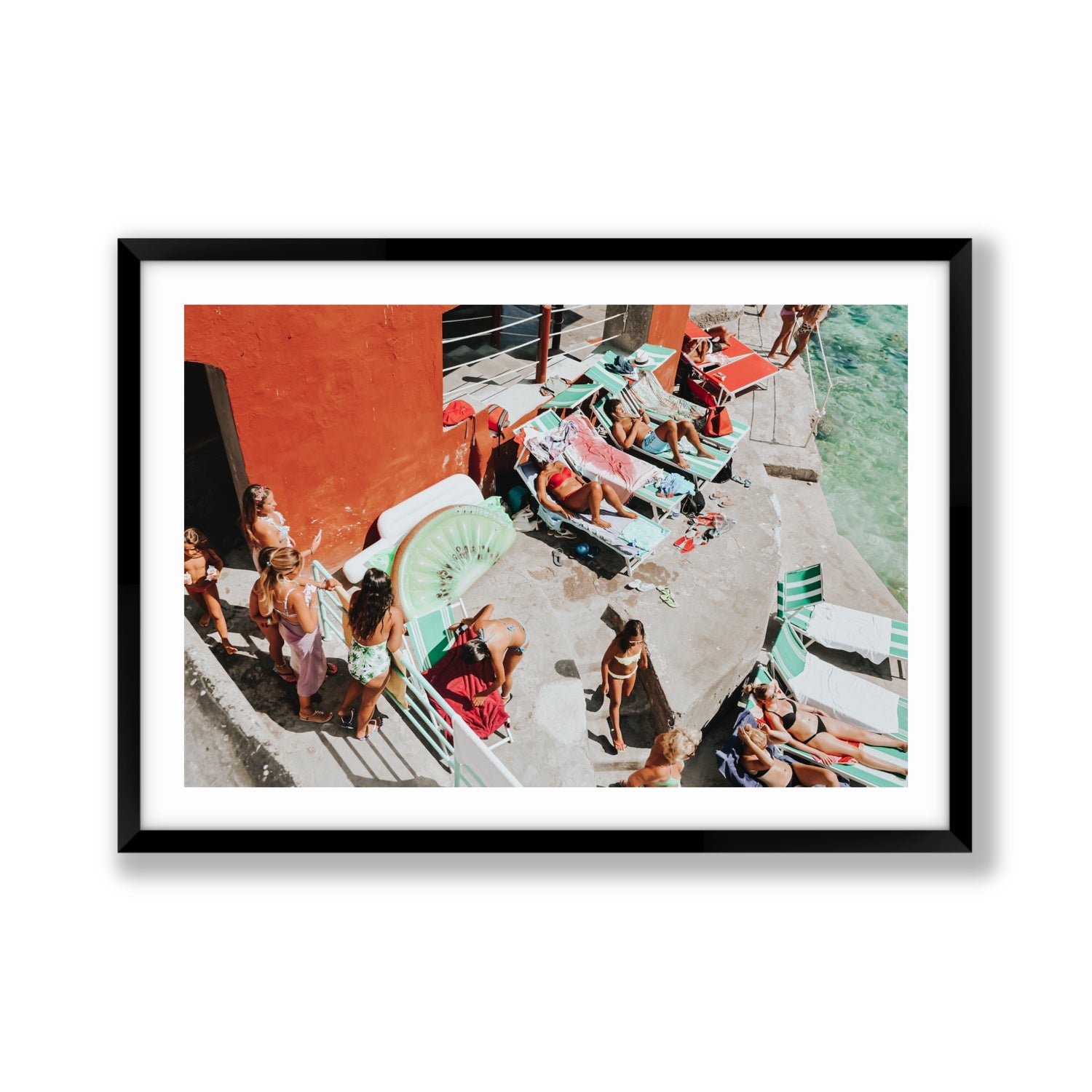 Italianita Capri beach Mediterranean wall art Giant fine art print in black frame with matboard