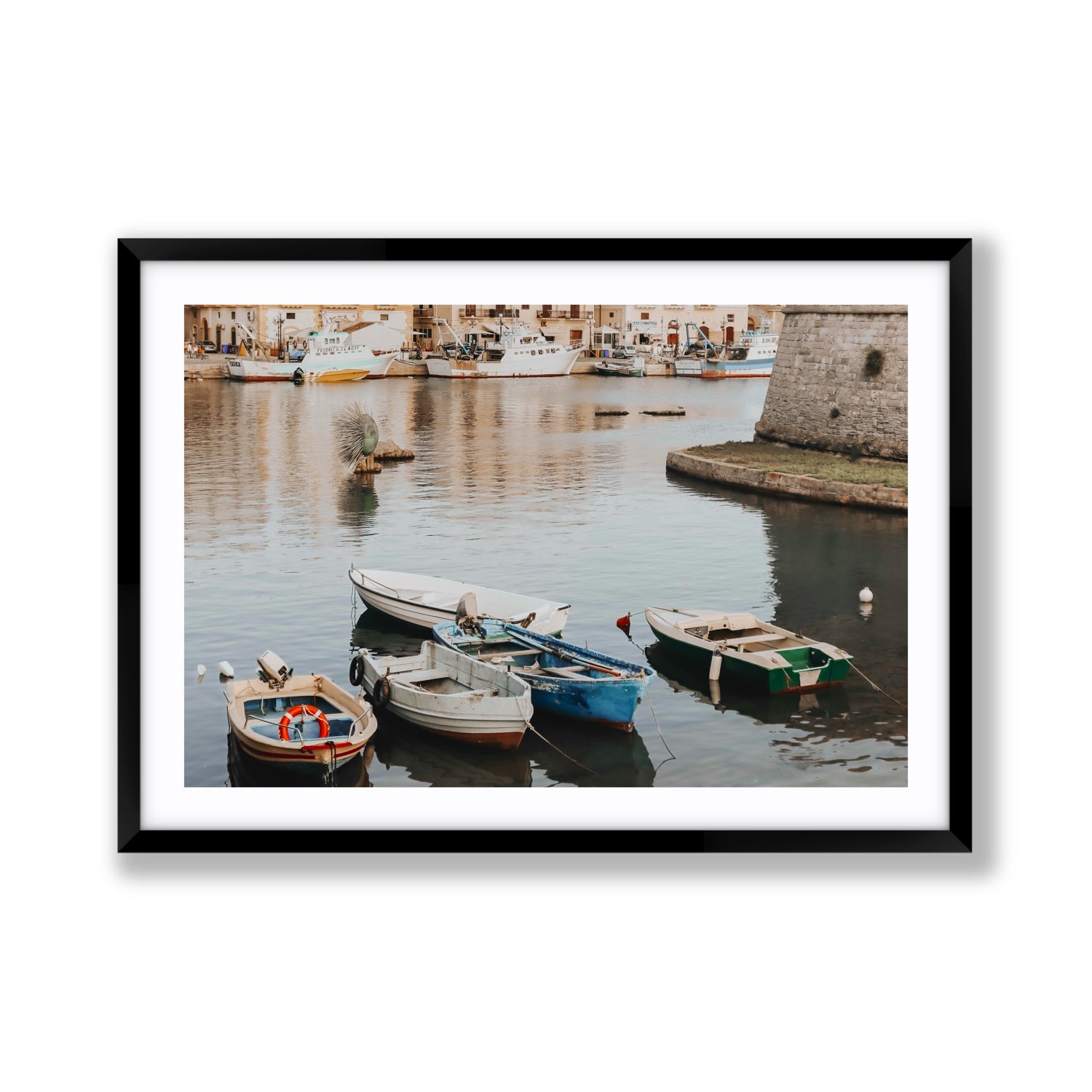 Cinque Barche Puglia Gallipoli Italian art print Giant fine art print in black frame with matboard
