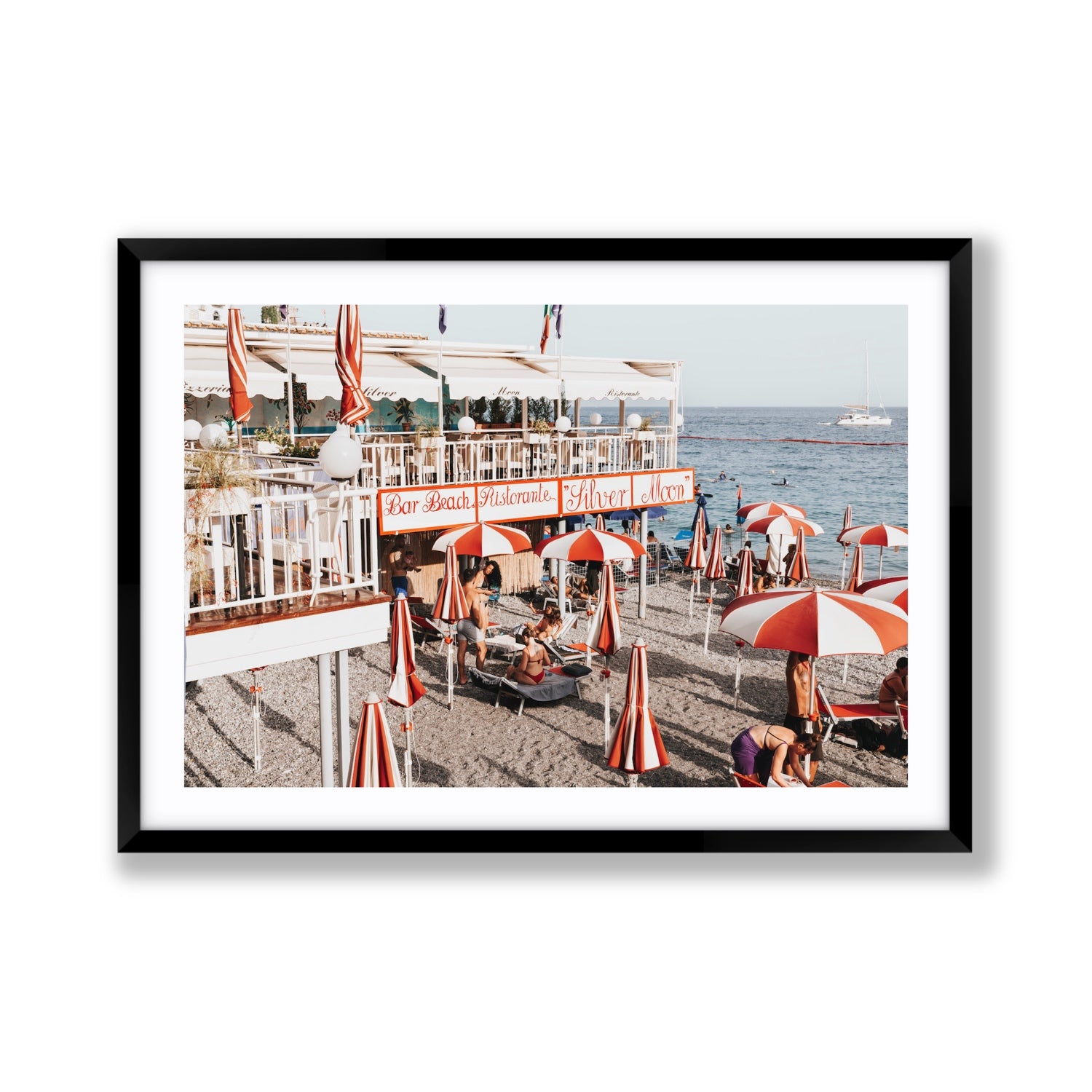 Silver Moon Amalfi Mediterranean wall art Giant fine art print in black frame with matboard
